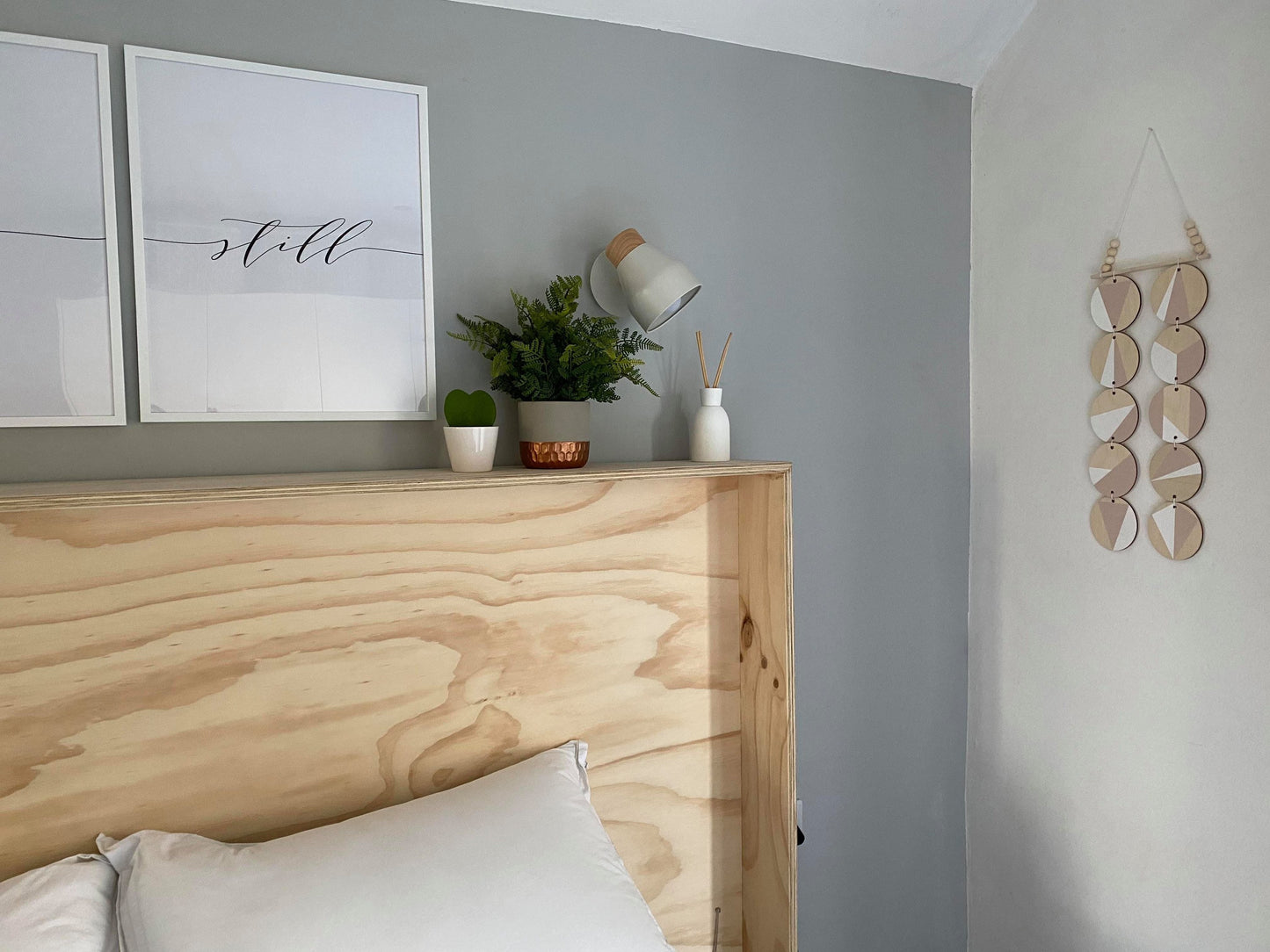 Double Wall hanging - Light Geometric Plywood - Pink Bedroom Art - Scandinavian Wall Art - Wall Art multi - Light Pink and White Decoration