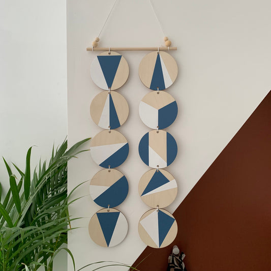 Blue Wall hanging - Modern Geometric Wall Art - Scandi Hygge Boho - Wall Hanging - wooden Wall hanging - Blue and White Decor