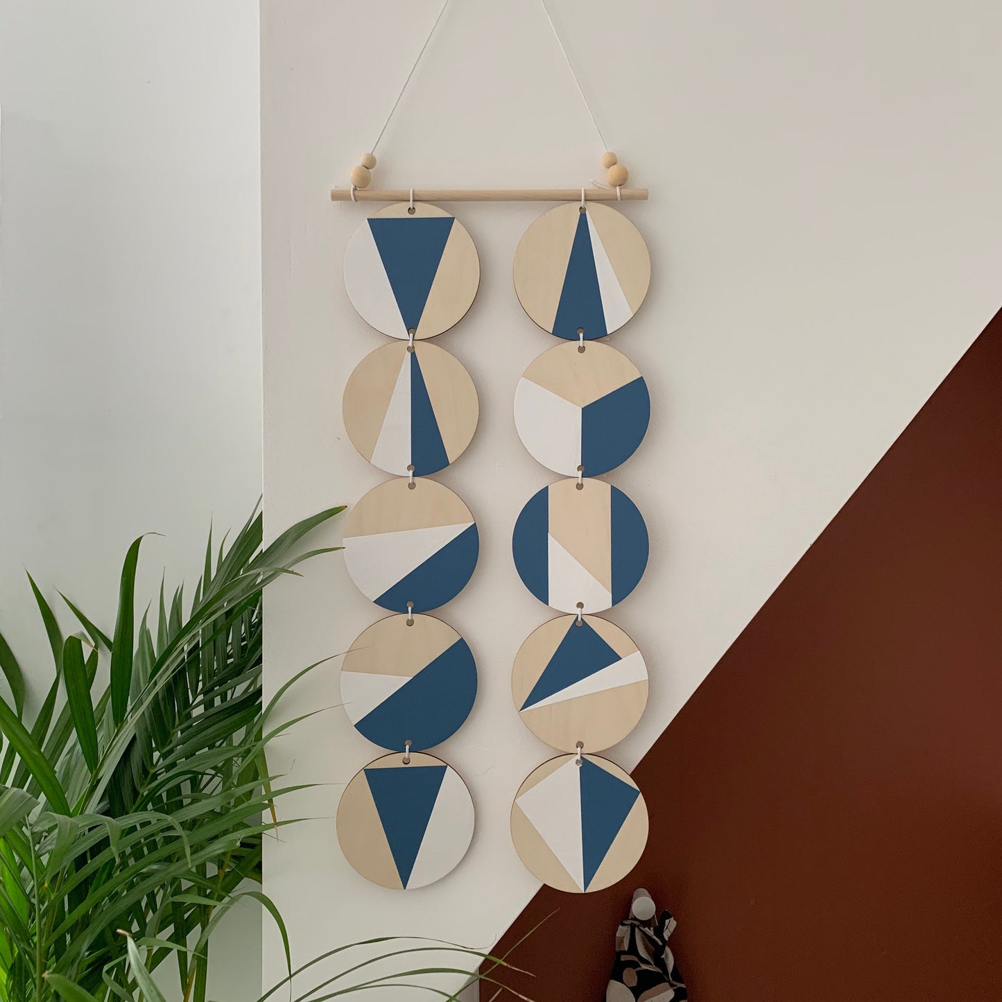 Blue Wall hanging - Modern Geometric Wall Art - Scandi Hygge Boho - Wall Hanging - wooden Wall hanging - Blue and White Decor
