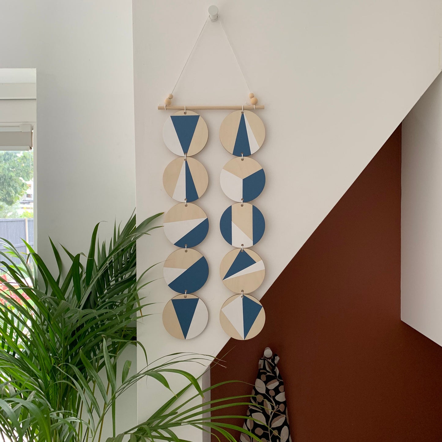 Blue Wall hanging - Modern Geometric Wall Art - Scandi Hygge Boho - Wall Hanging - wooden Wall hanging - Blue and White Decor