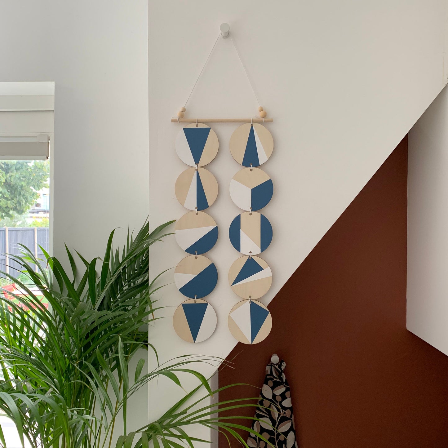 Blue Wall hanging - Modern Geometric Wall Art - Scandi Hygge Boho - Wall Hanging - wooden Wall hanging - Blue and White Decor