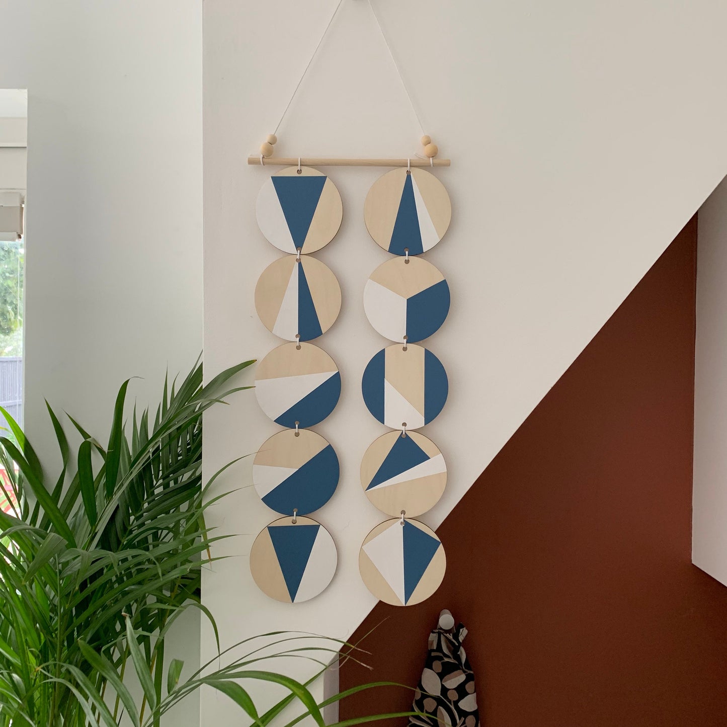 Blue Wall hanging - Modern Geometric Wall Art - Scandi Hygge Boho - Wall Hanging - wooden Wall hanging - Blue and White Decor