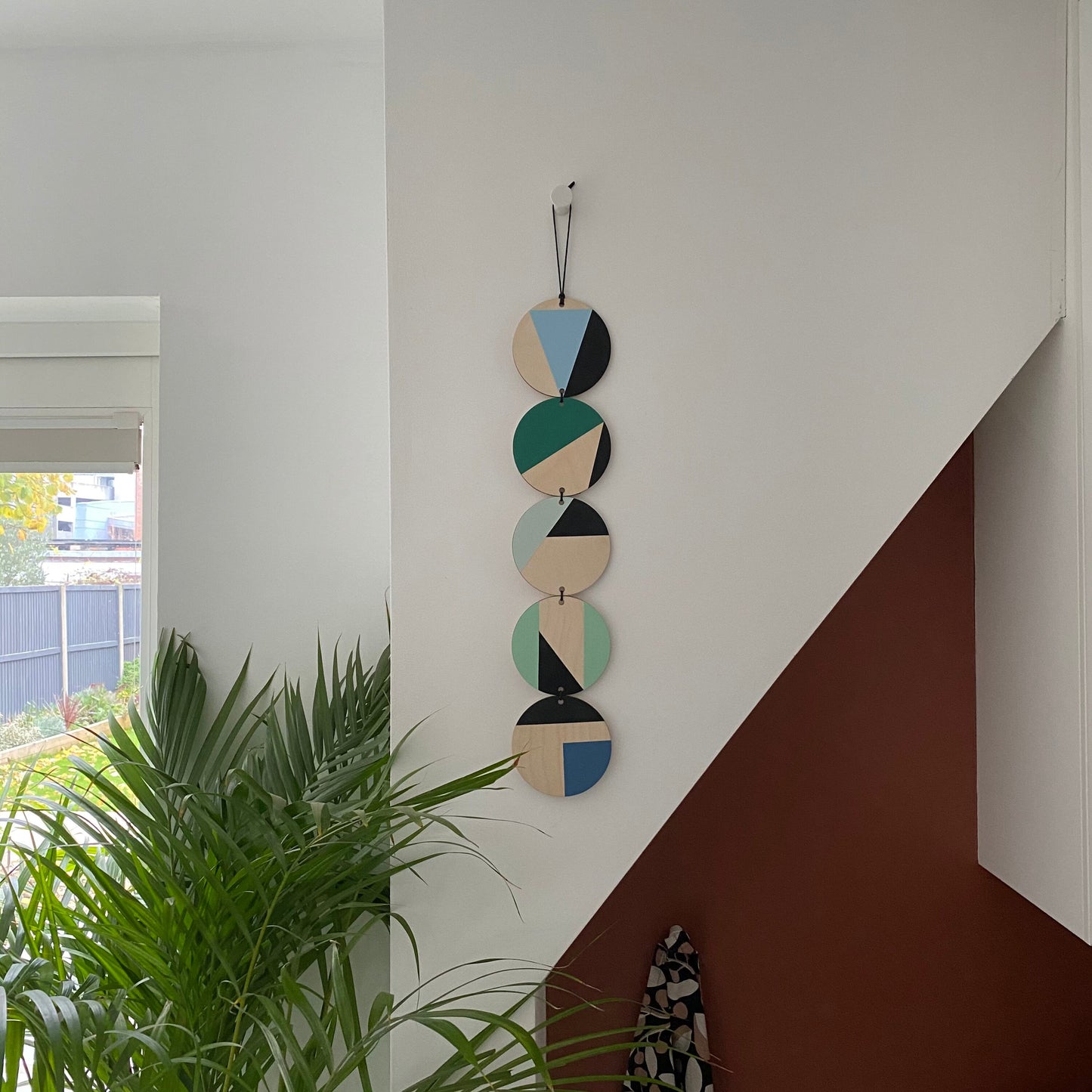 Wall hanging - Colourful Geometric Art - Plywood Decor - Scandi Hygge Boho - Wall Hanging - Wall Art multi - Green and Blues