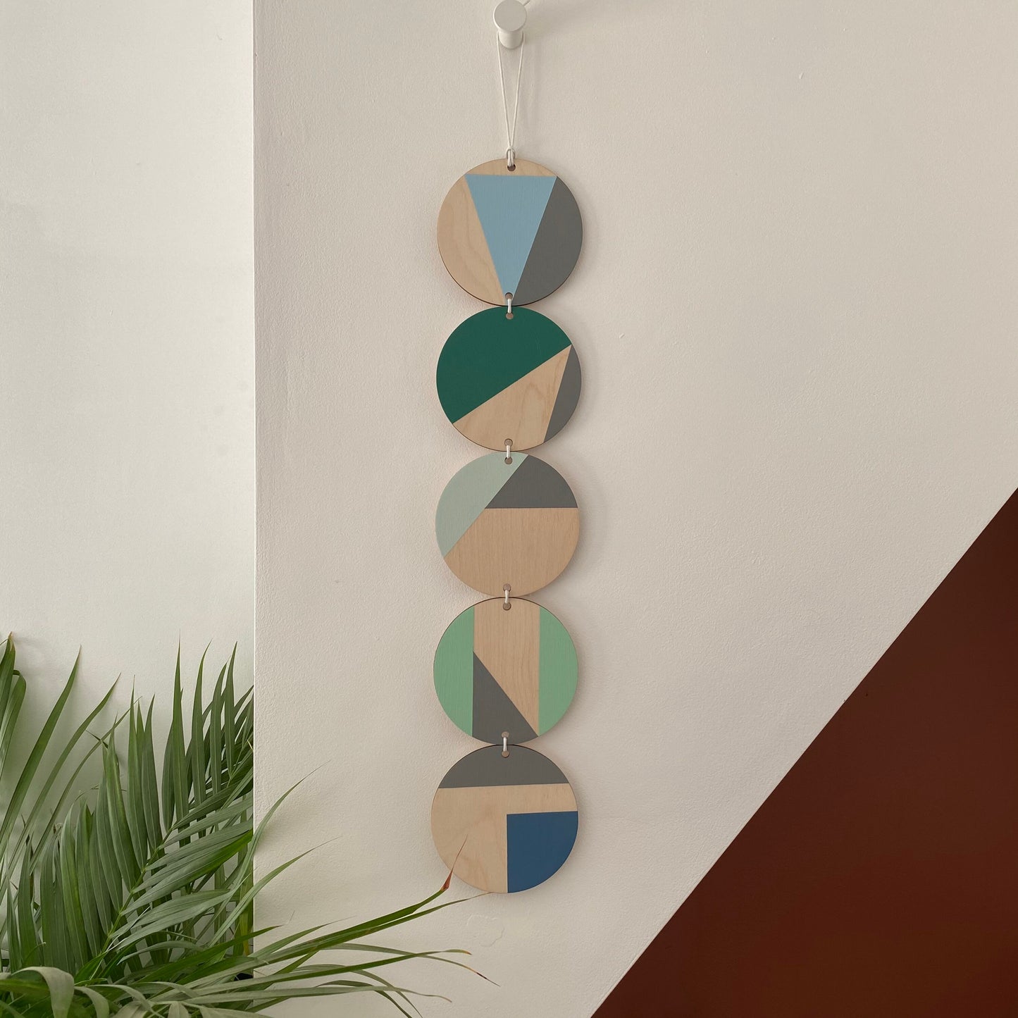 Wall hanging - Colourful Geometric Art - Plywood Decor - Scandi Hygge Boho - Wall Hanging - Wall Art multi - Green and Blues