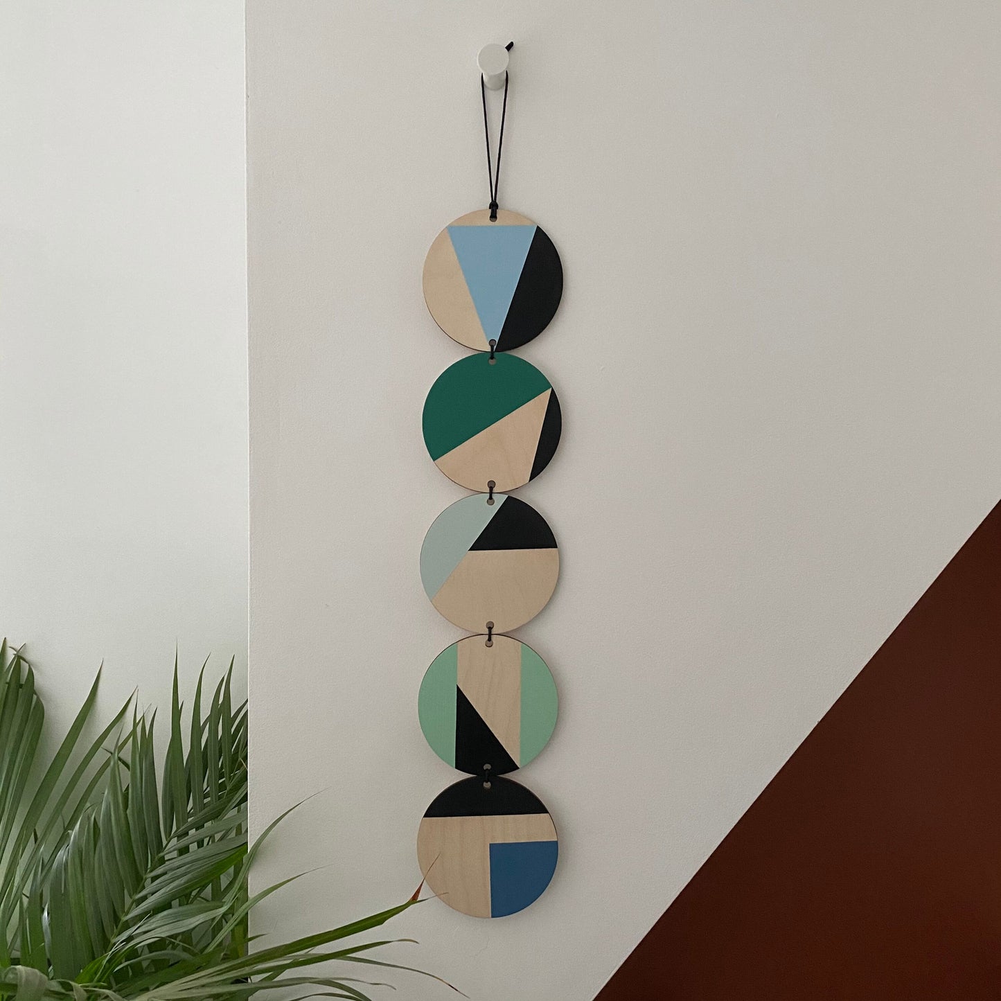 Wall hanging - Colourful Geometric Art - Plywood Decor - Scandi Hygge Boho - Wall Hanging - Wall Art multi - Green and Blues