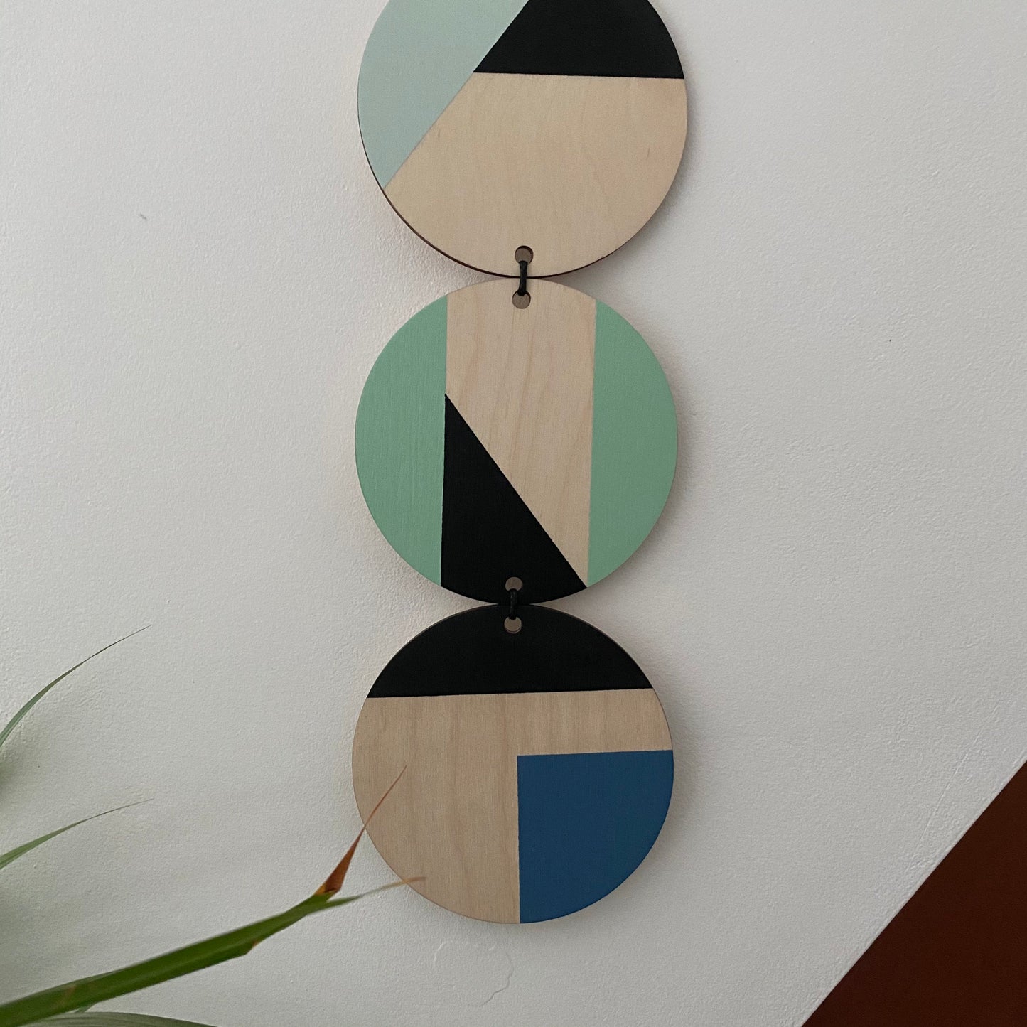 Wall hanging - Colourful Geometric Art - Plywood Decor - Scandi Hygge Boho - Wall Hanging - Wall Art multi - Green and Blues