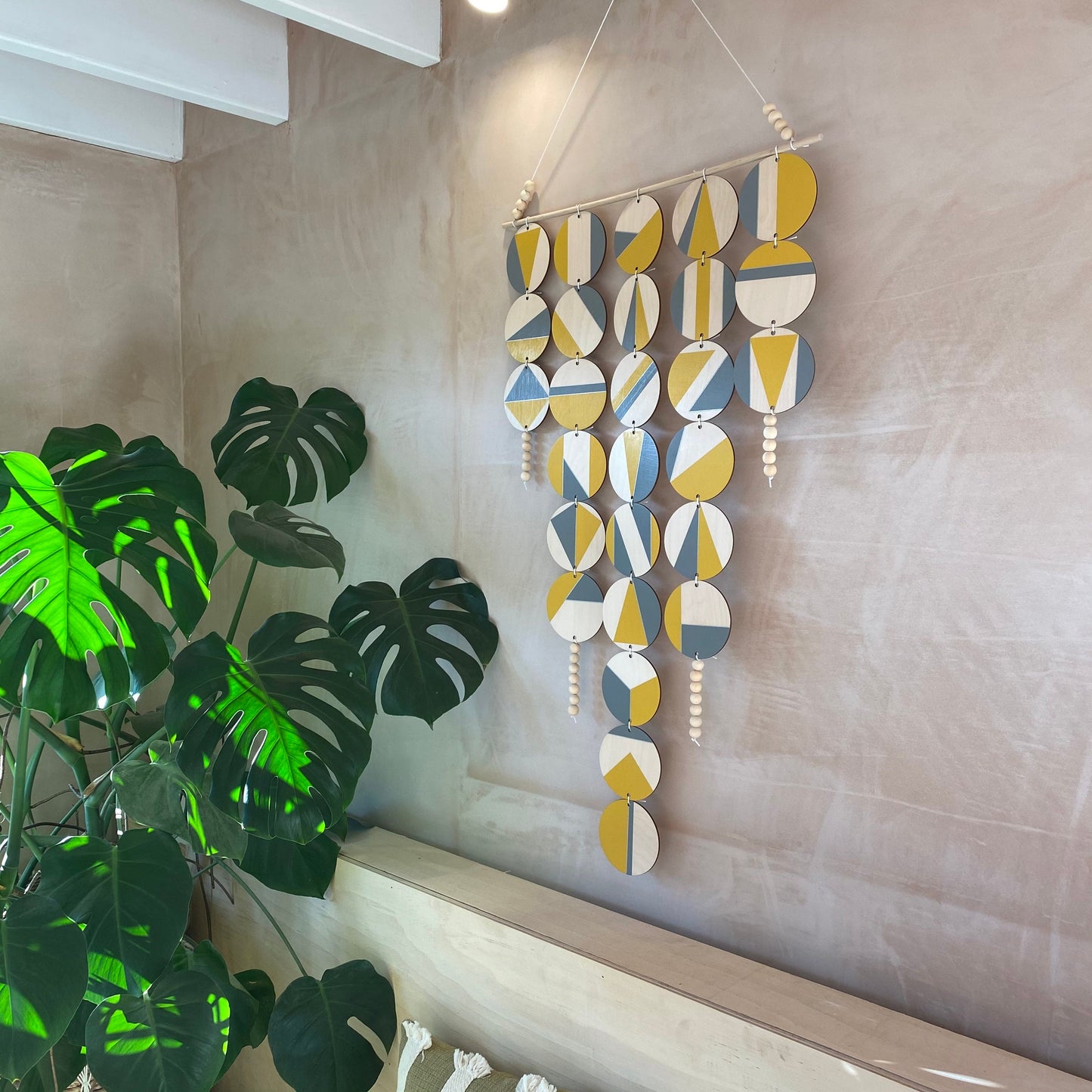 Large Chandelier Wall Hanging - Wall Hanging - Yellow and Grey Geometric Art - Scandi Wall Decor - Home Wall Decor - Big Wall Tapestry