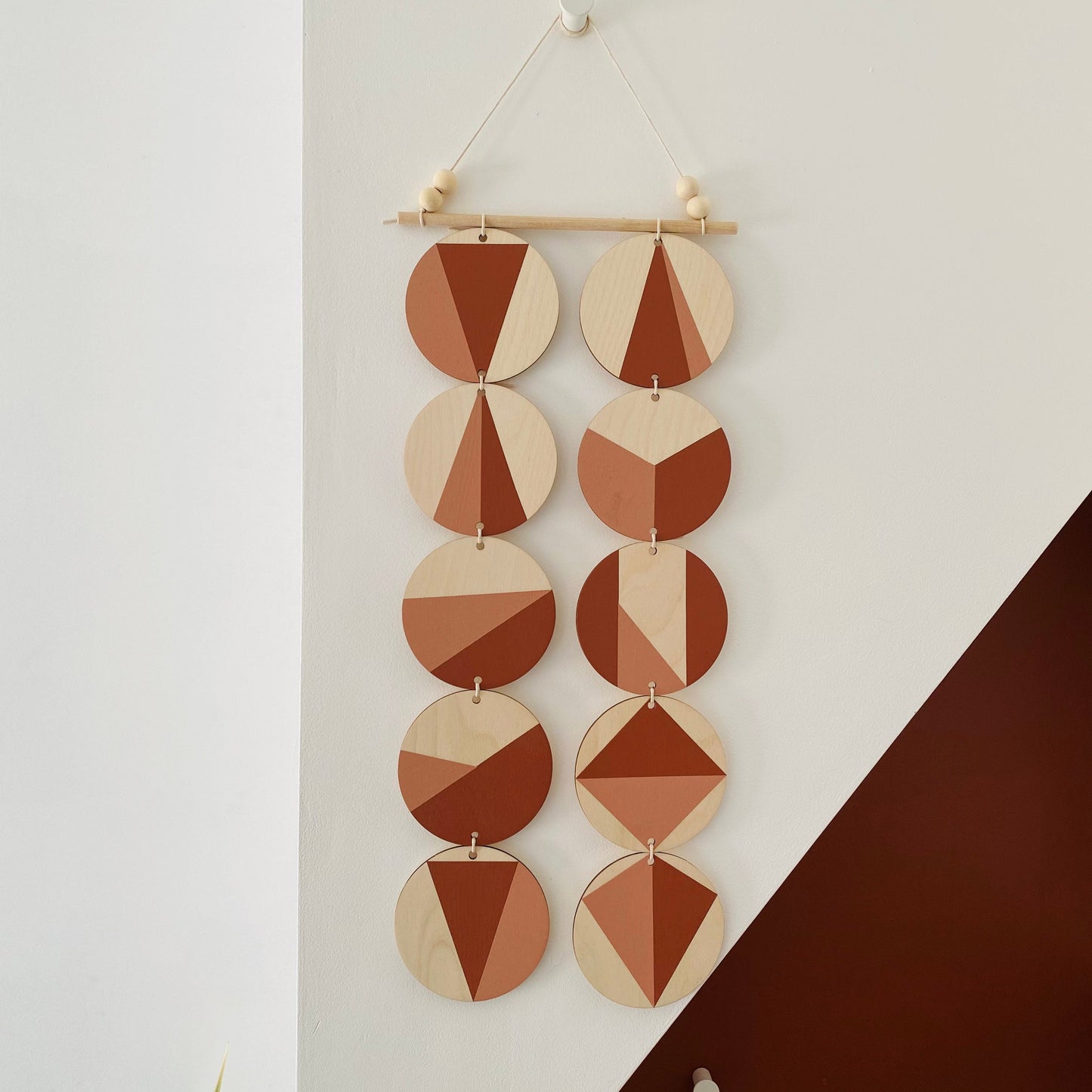 Wall hanging - Natural Geometric Plywood - Scandi Hygge Boho - Wall Hanging - Wall Art - Dark Terracotta and Dusky Pink Wall Art