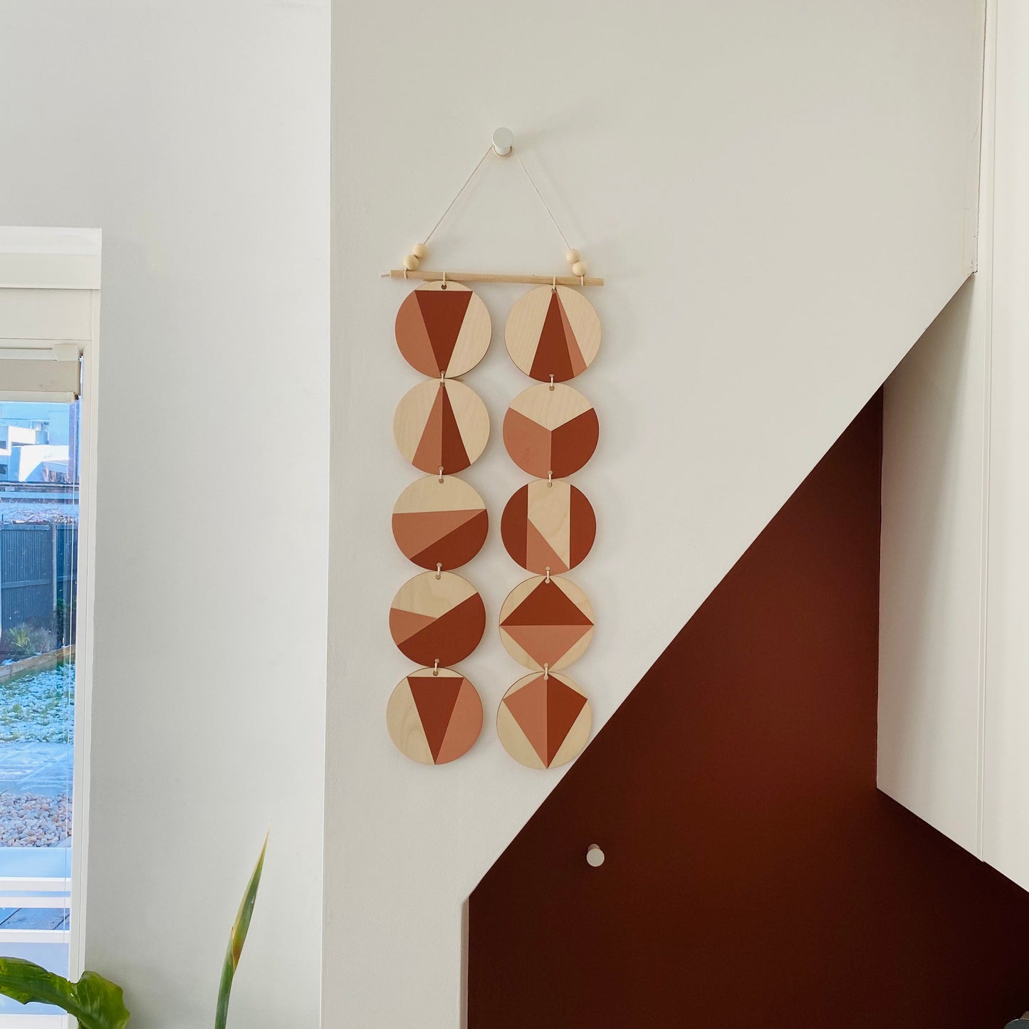 Wall hanging - Natural Geometric Plywood - Scandi Hygge Boho - Wall Hanging - Wall Art - Dark Terracotta and Dusky Pink Wall Art
