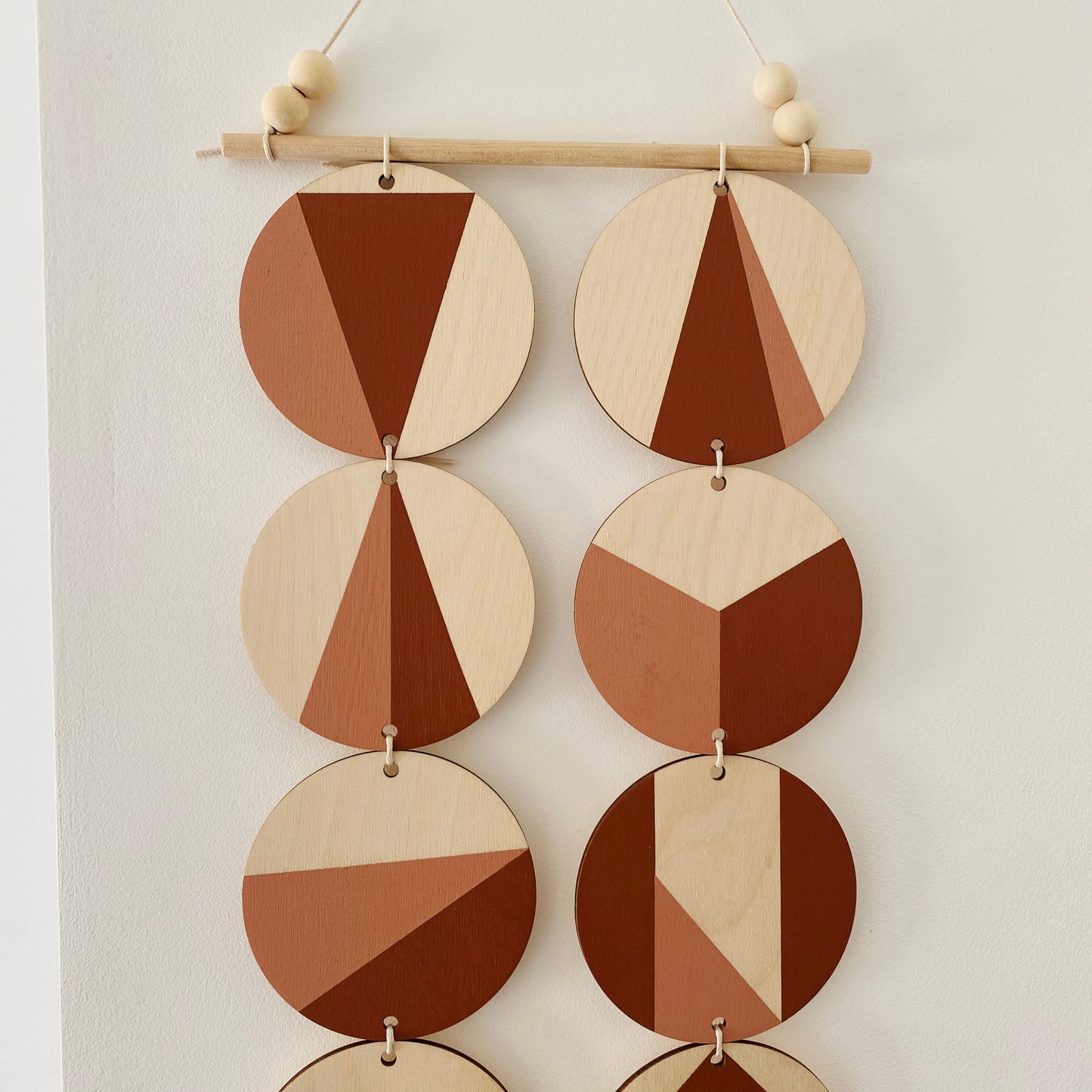 Wall hanging - Natural Geometric Plywood - Scandi Hygge Boho - Wall Hanging - Wall Art - Dark Terracotta and Dusky Pink Wall Art