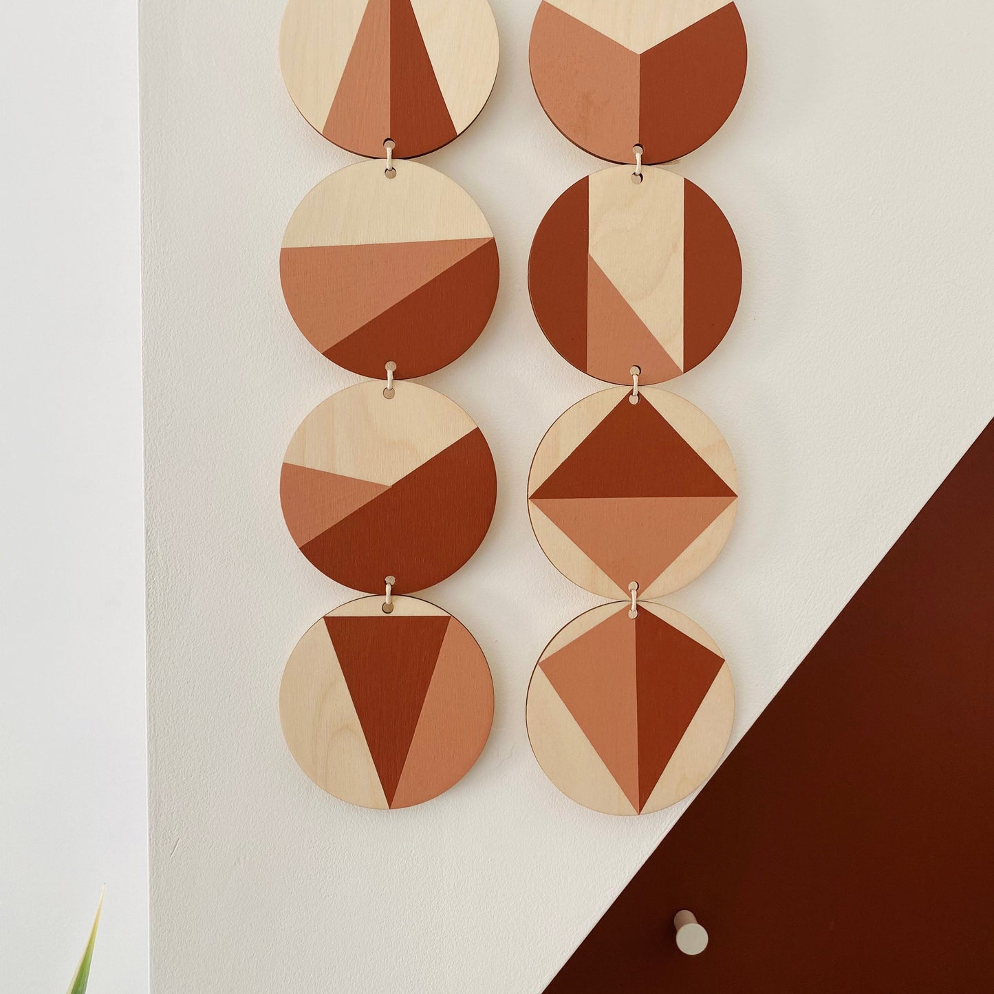 Wall hanging - Natural Geometric Plywood - Scandi Hygge Boho - Wall Hanging - Wall Art - Dark Terracotta and Dusky Pink Wall Art