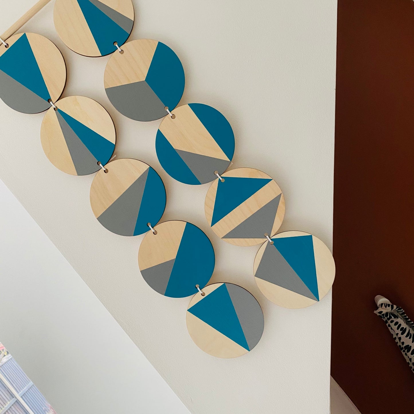 Wall hanging - Colourful Geometric Plywood - Scandi Hygge Boho - Wall Hanging - Wall Art multi - Bright Teal and Grey Decor