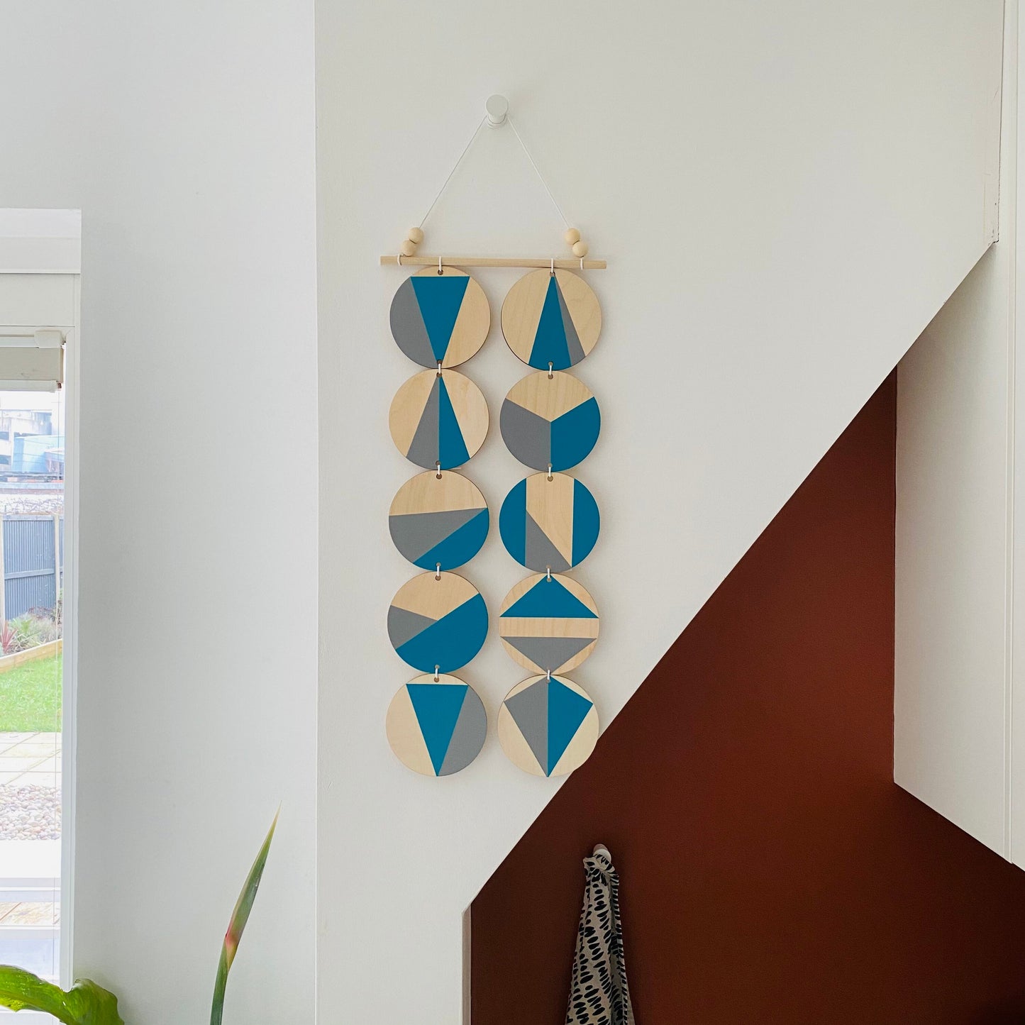 Wall hanging - Colourful Geometric Plywood - Scandi Hygge Boho - Wall Hanging - Wall Art multi - Bright Teal and Grey Decor