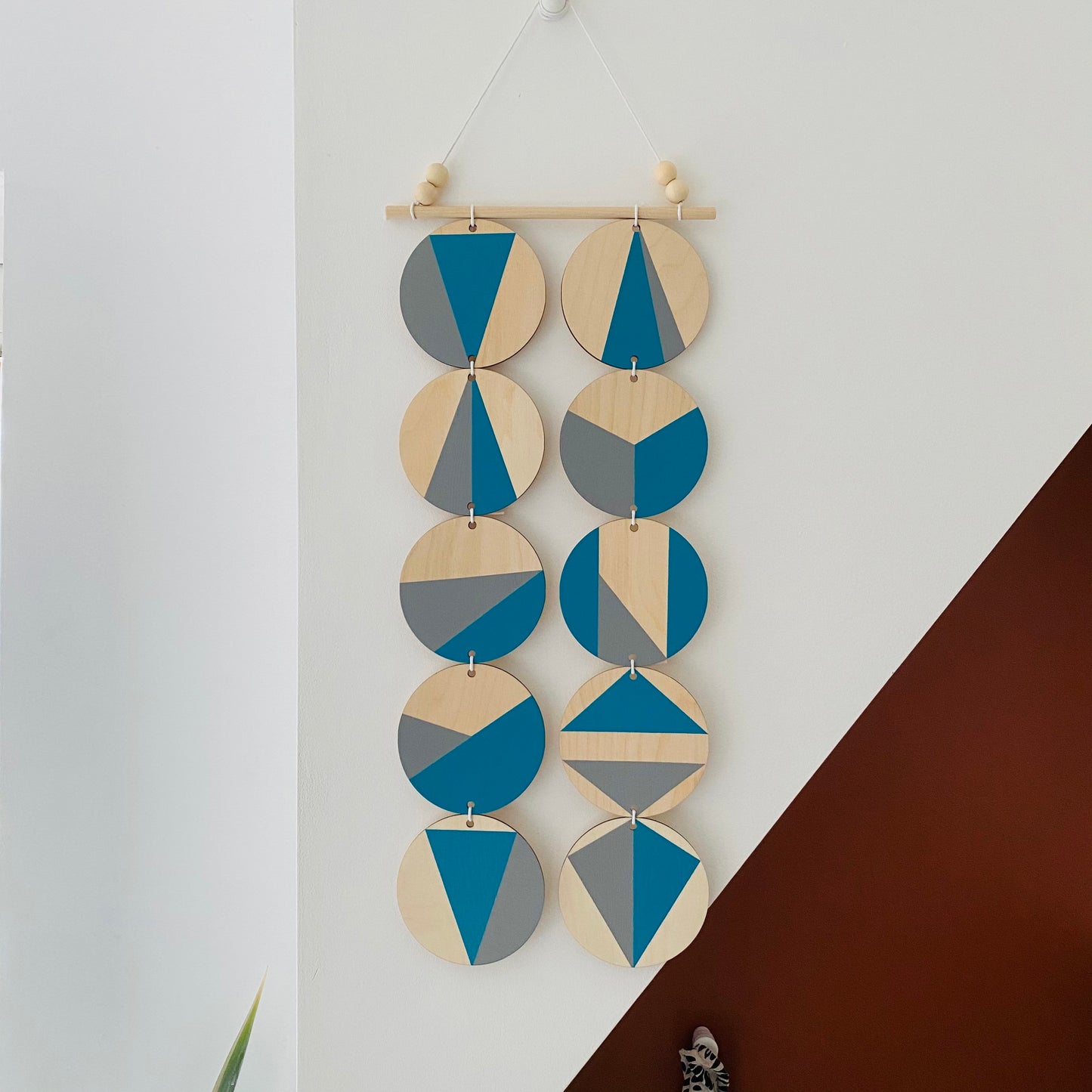 Wall hanging - Colourful Geometric Plywood - Scandi Hygge Boho - Wall Hanging - Wall Art multi - Bright Teal and Grey Decor