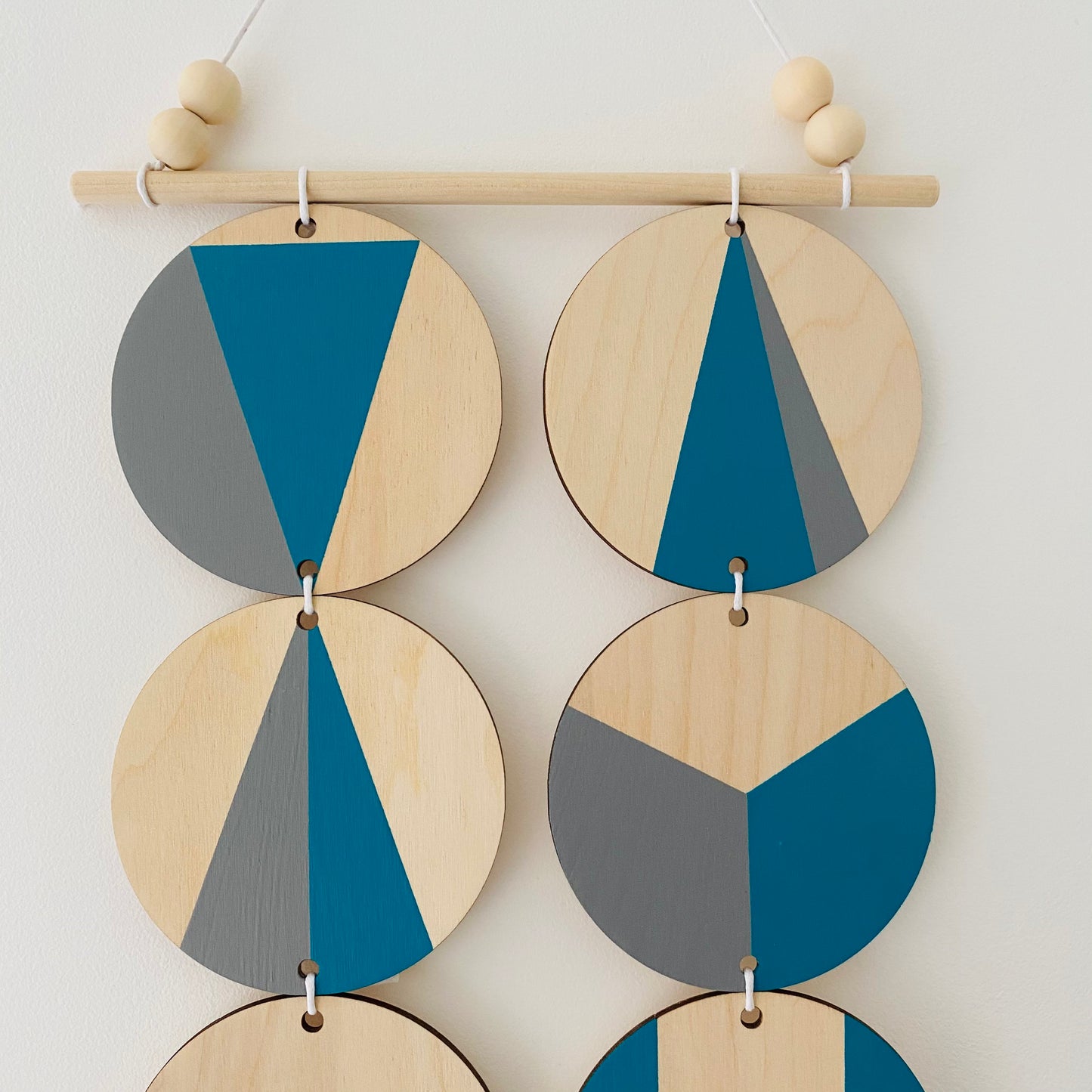 Wall hanging - Colourful Geometric Plywood - Scandi Hygge Boho - Wall Hanging - Wall Art multi - Bright Teal and Grey Decor