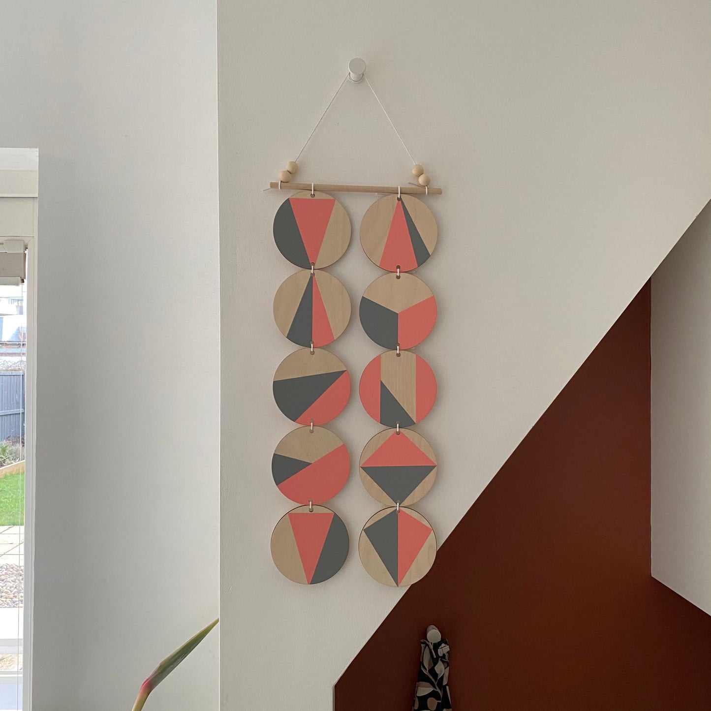 Large Pink Wall hanging - Colourful Geometric Art - Plywood - Scandi Hygge Boho - Wall Hanging - Wall Art multi - Neon Pink and Grey