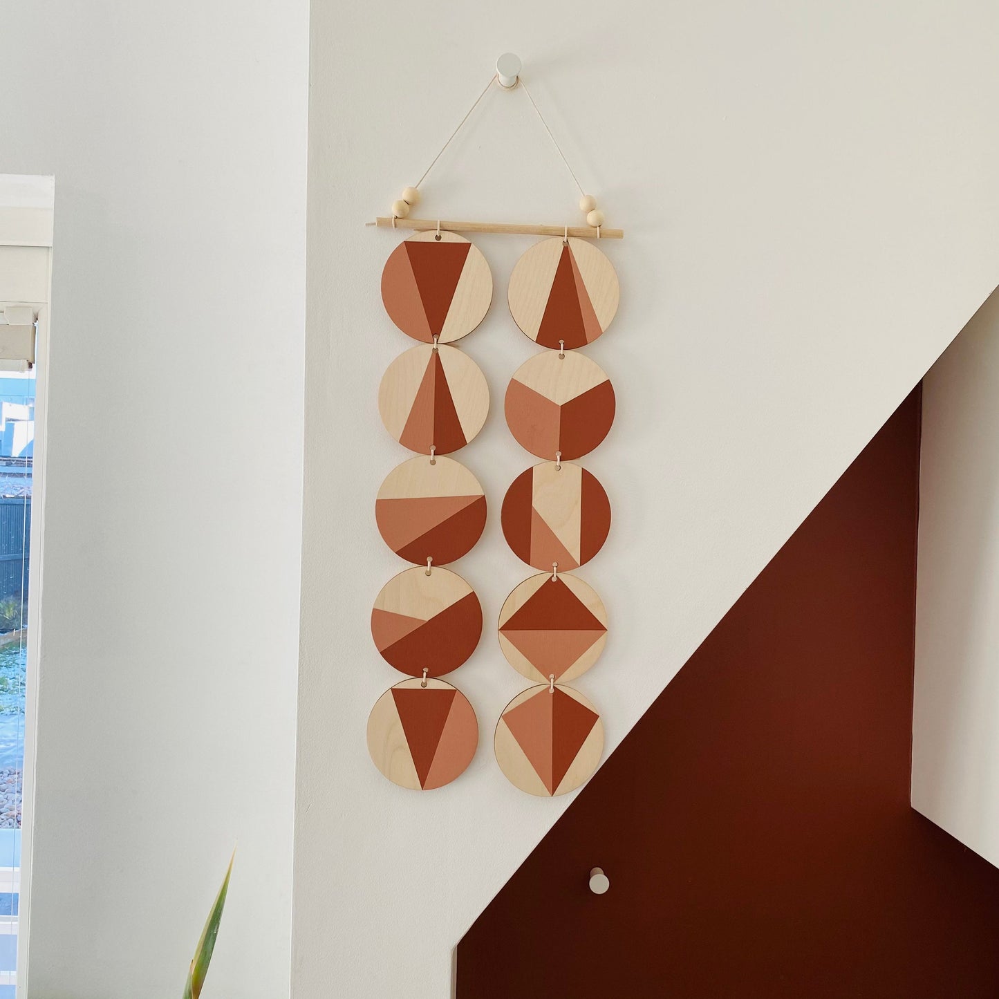 Wall hanging - Natural Geometric Plywood - Scandi Hygge Boho - Wall Hanging - Wall Art - Dark Terracotta and Dusky Pink Wall Art