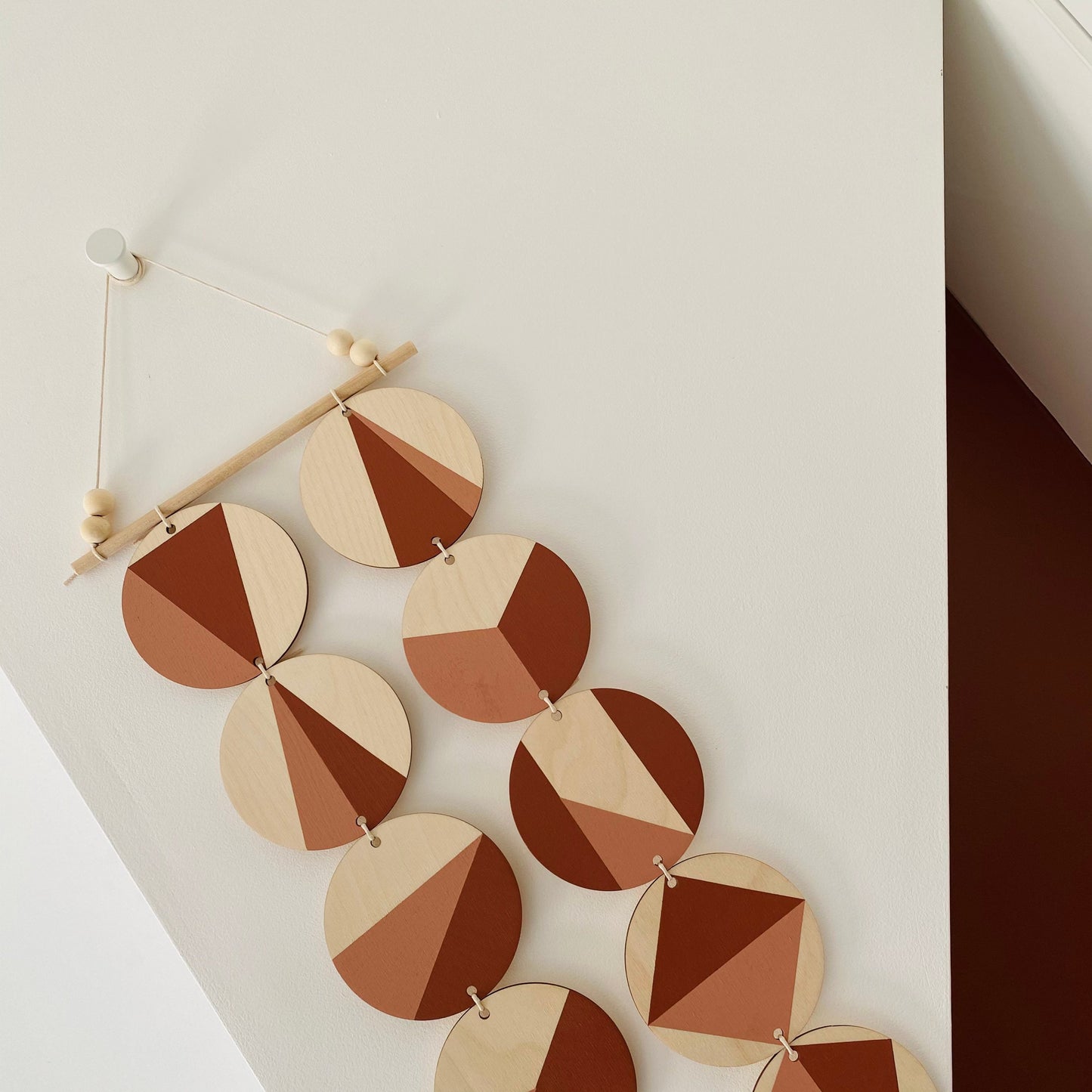 Wall hanging - Natural Geometric Plywood - Scandi Hygge Boho - Wall Hanging - Wall Art - Dark Terracotta and Dusky Pink Wall Art