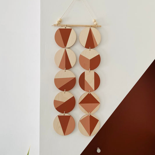 Wall hanging - Natural Geometric Plywood - Scandi Hygge Boho - Wall Hanging - Wall Art - Dark Terracotta and Dusky Pink Wall Art
