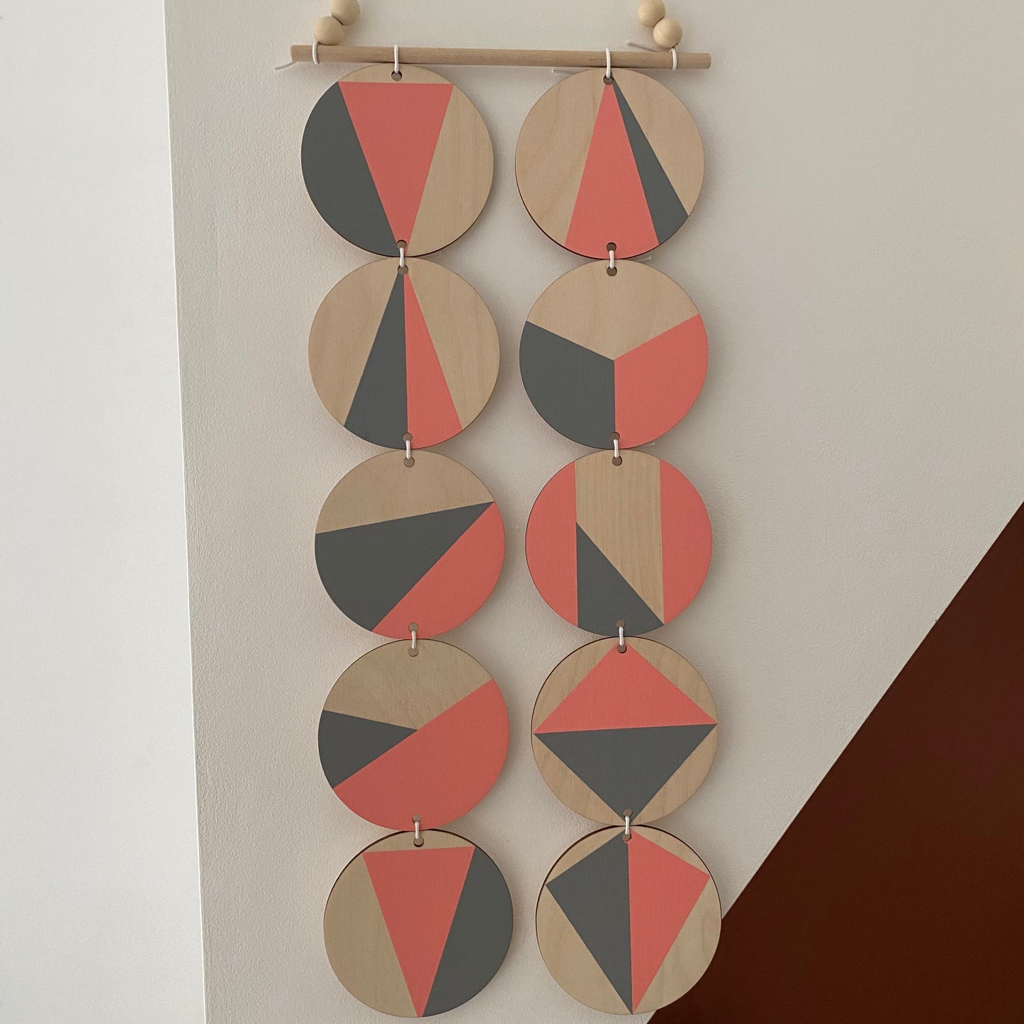 Large Pink Wall hanging - Colourful Geometric Art - Plywood - Scandi Hygge Boho - Wall Hanging - Wall Art multi - Neon Pink and Grey