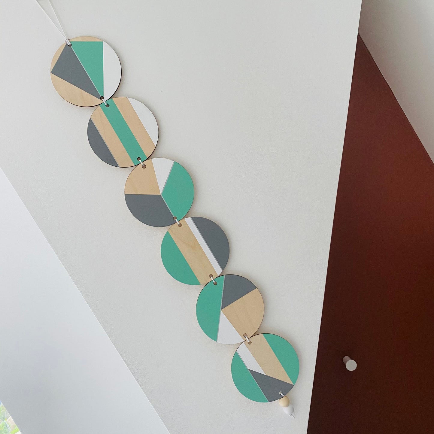 Wall hanging - Colourful Geometric Plywood - Scandi Hygge Boho - Wall Hanging - Wall Art multi - Neon Mint, White and Grey Decor