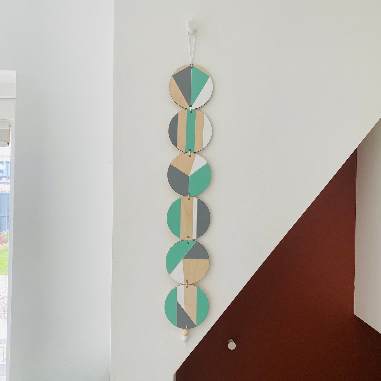 Wall hanging - Colourful Geometric Plywood - Scandi Hygge Boho - Wall Hanging - Wall Art multi - Neon Mint, White and Grey Decor