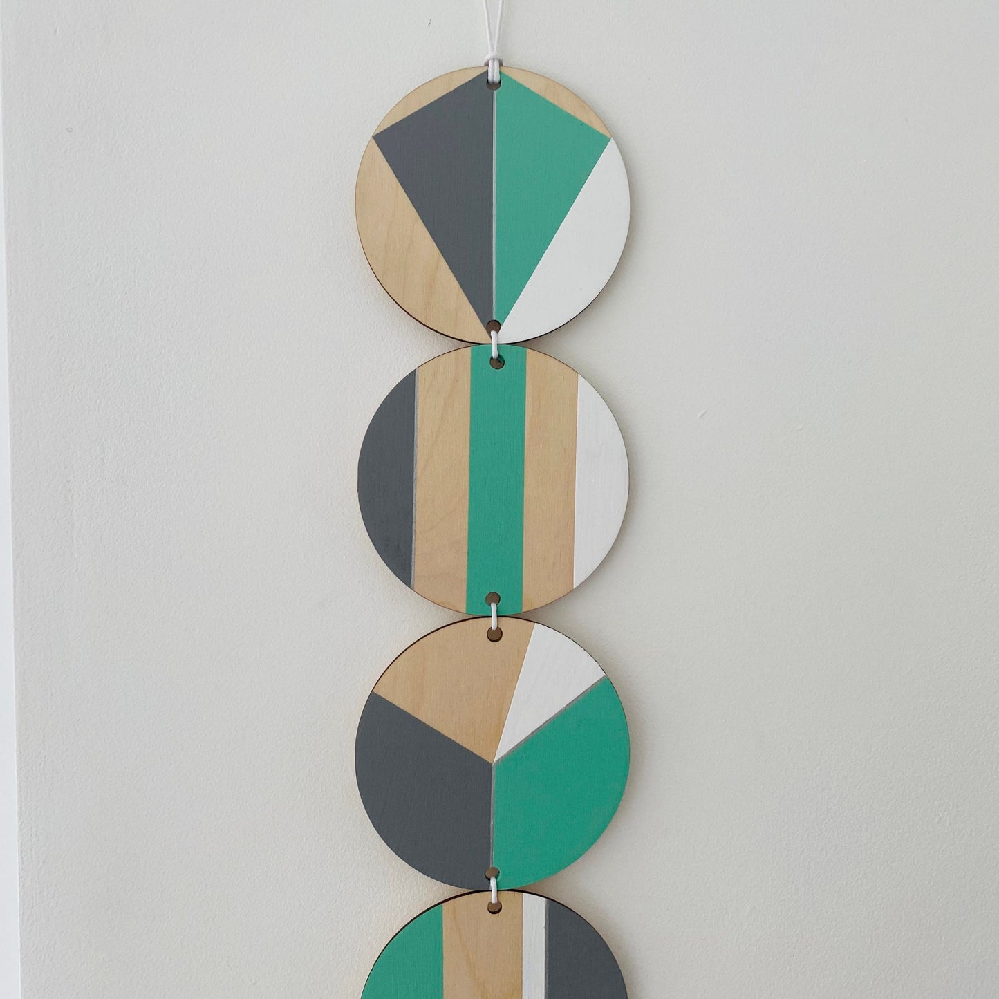 Wall hanging - Colourful Geometric Plywood - Scandi Hygge Boho - Wall Hanging - Wall Art multi - Neon Mint, White and Grey Decor