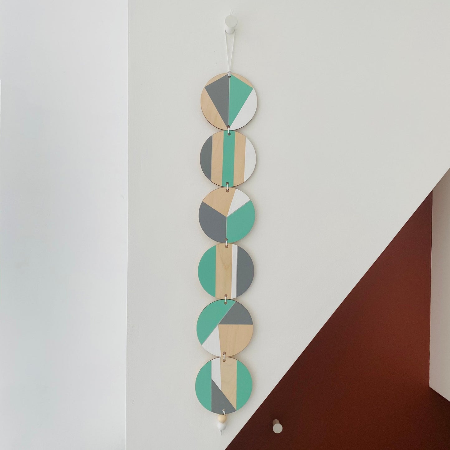 Wall hanging - Colourful Geometric Plywood - Scandi Hygge Boho - Wall Hanging - Wall Art multi - Neon Mint, White and Grey Decor