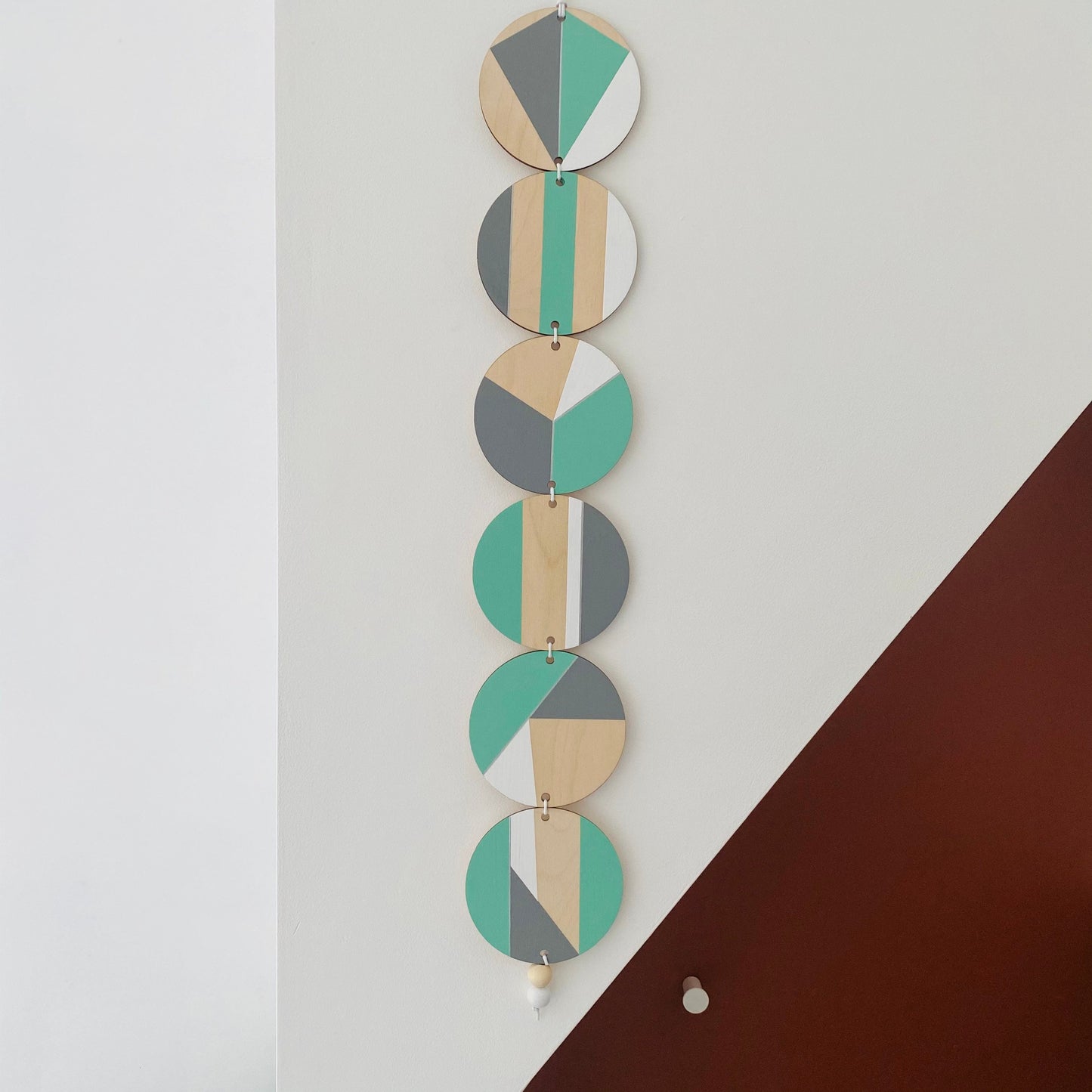 Wall hanging - Colourful Geometric Plywood - Scandi Hygge Boho - Wall Hanging - Wall Art multi - Neon Mint, White and Grey Decor