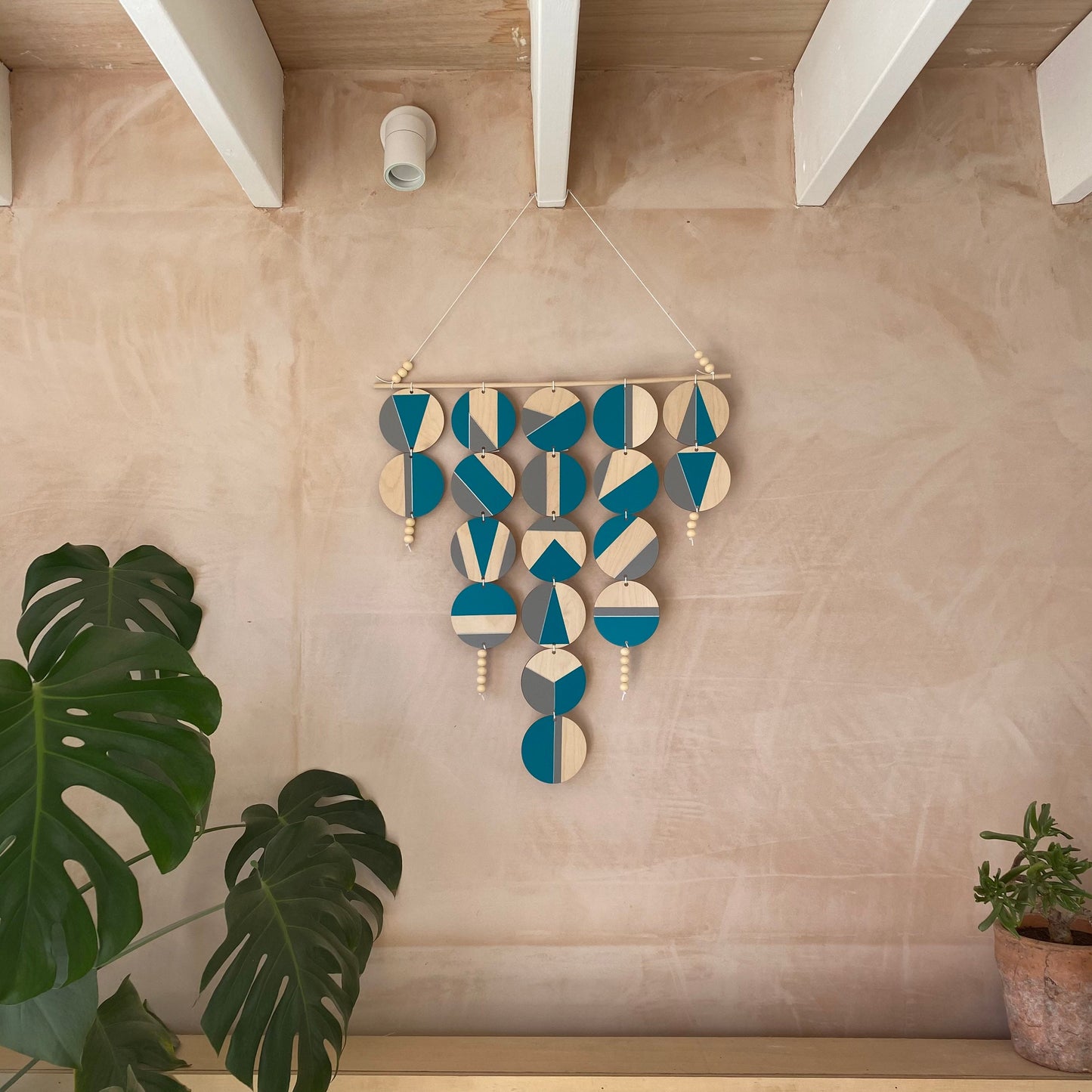 Large Chandelier Wall Hanging - Wall Hanging - Teal and Grey Geometric Art - Teal Wall Decor - Home Wall Decor - Big Wall Covering