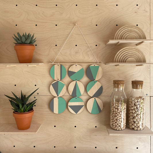 Mint Art - Geometric Wall Hanging - Scandi Hygge Boho - Wooden Art - Mint Wall Art Bright - Mint Green and Grey Decor - Mint Green and Grey