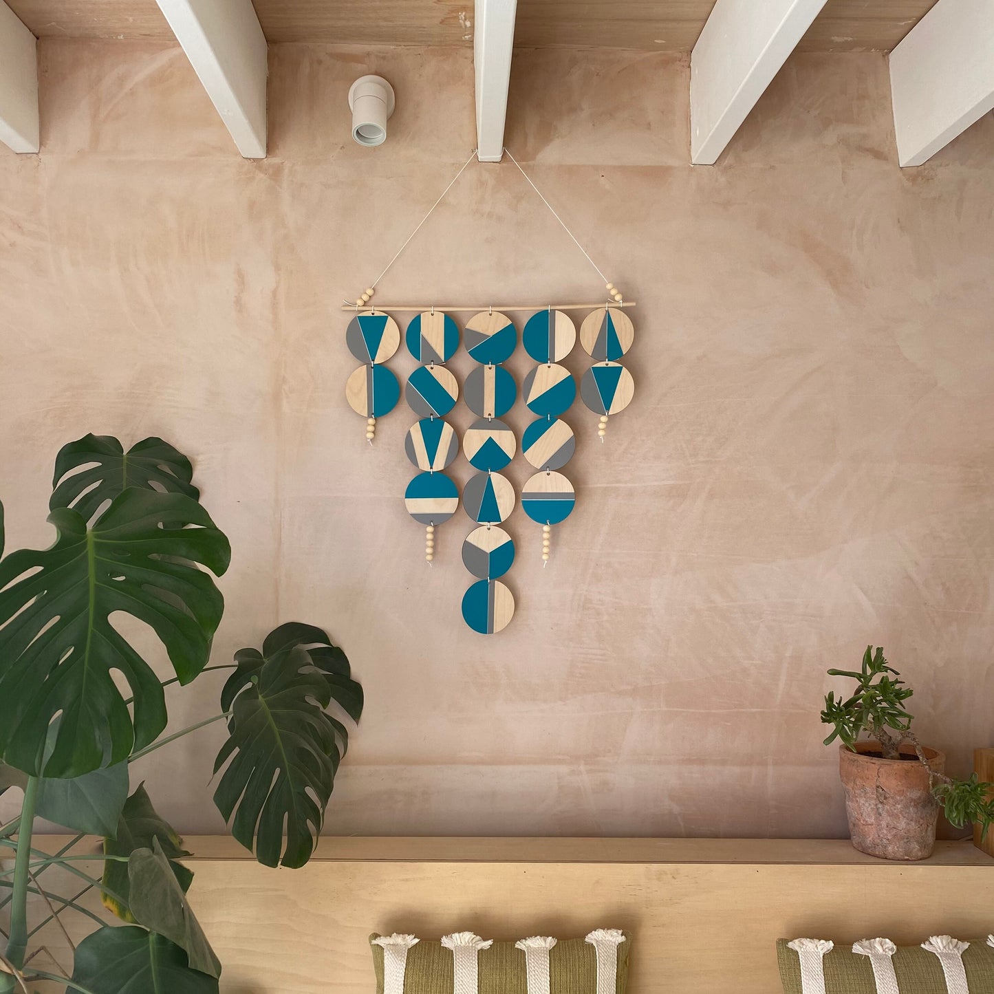 Large Chandelier Wall Hanging - Wall Hanging - Teal and Grey Geometric Art - Teal Wall Decor - Home Wall Decor - Big Wall Covering