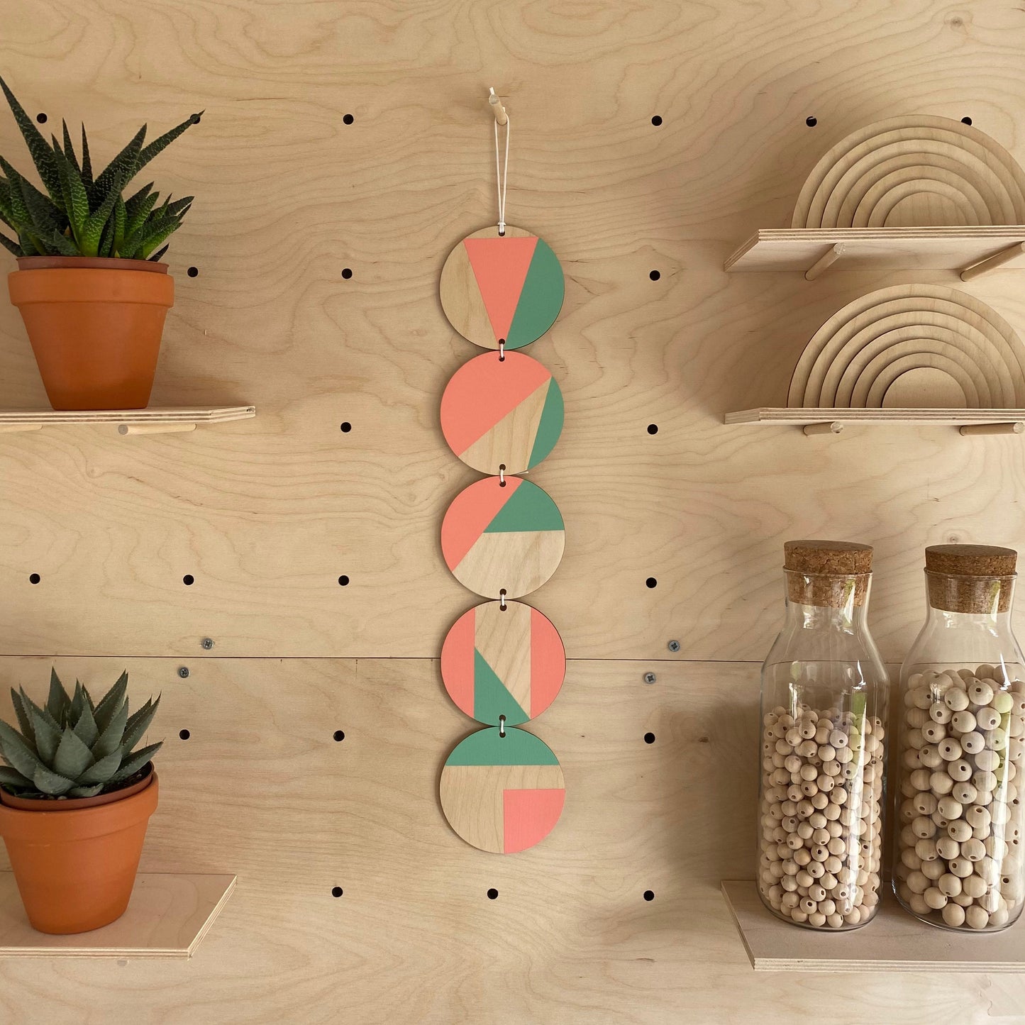 Neon Wall hanging - Colourful Geometric Art - Plywood Decor - Scandi Hygge Boho - Wall Hanging - Wall Art multi - Neon Pink and Neon Mint