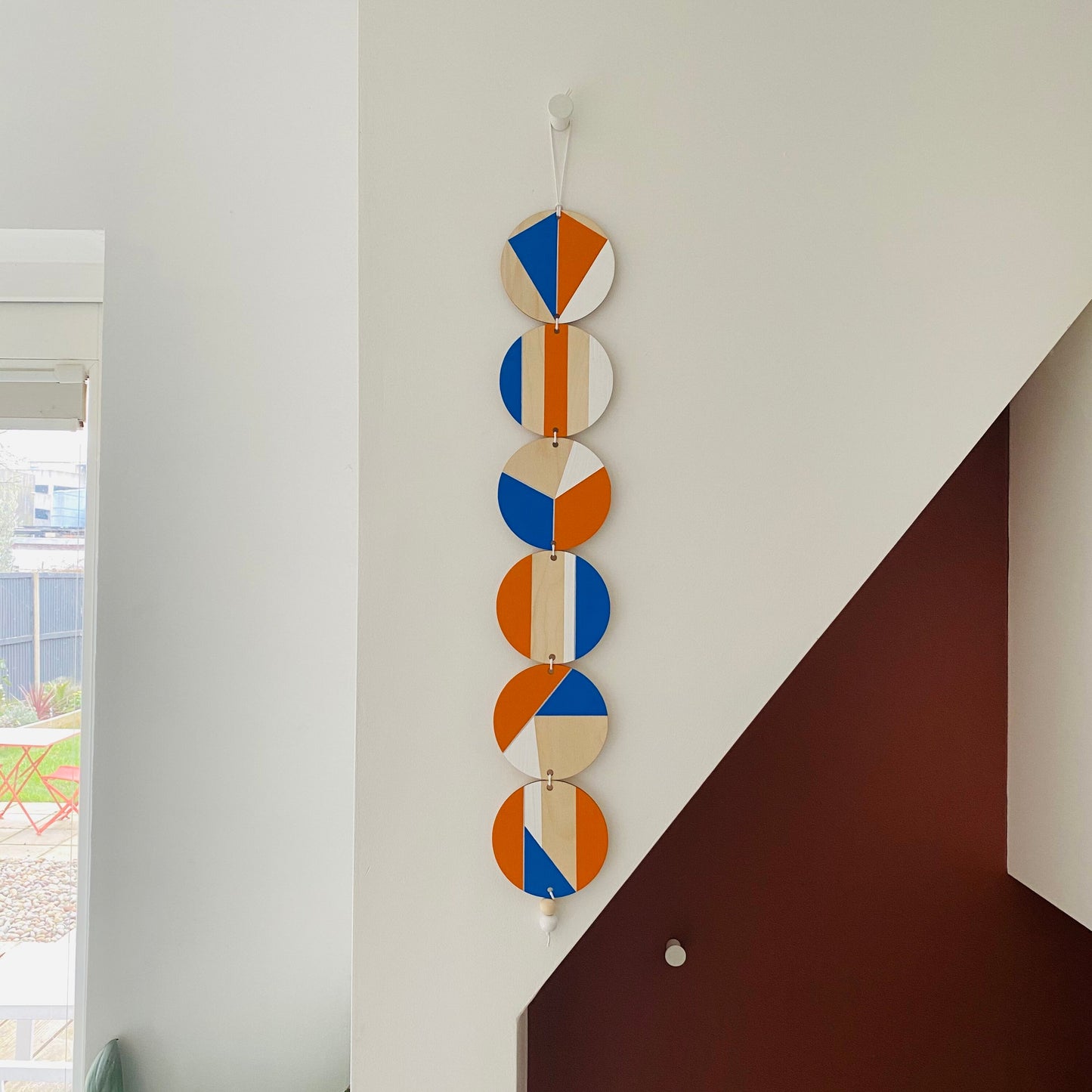 Wall hanging - Colourful Geometric Plywood - Scandi Hygge Boho - Wall Hanging - Wall Art multi - Blue, Orange and White Decor