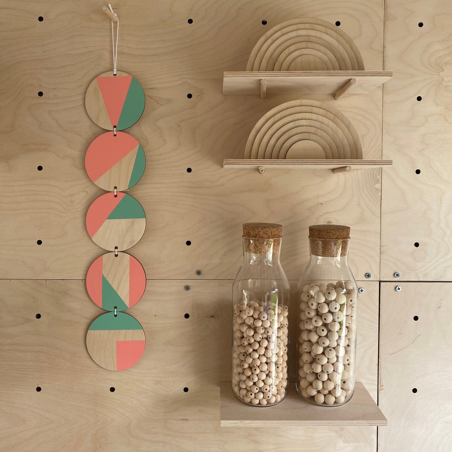 Neon Wall hanging - Colourful Geometric Art - Plywood Decor - Scandi Hygge Boho - Wall Hanging - Wall Art multi - Neon Pink and Neon Mint