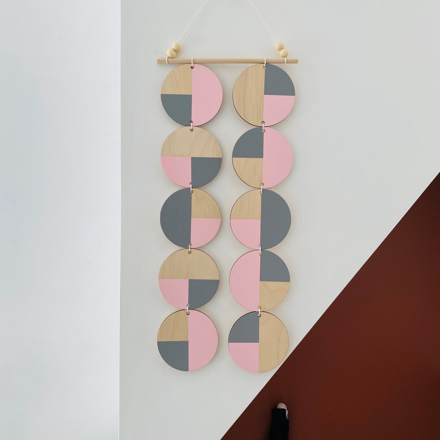 Pink Wall hanging - Colourful Geometric Plywood - Scandi Hygge Boho - Wall Hanging - Wall Art Bedroom - Baby Pink and Grey Decoration