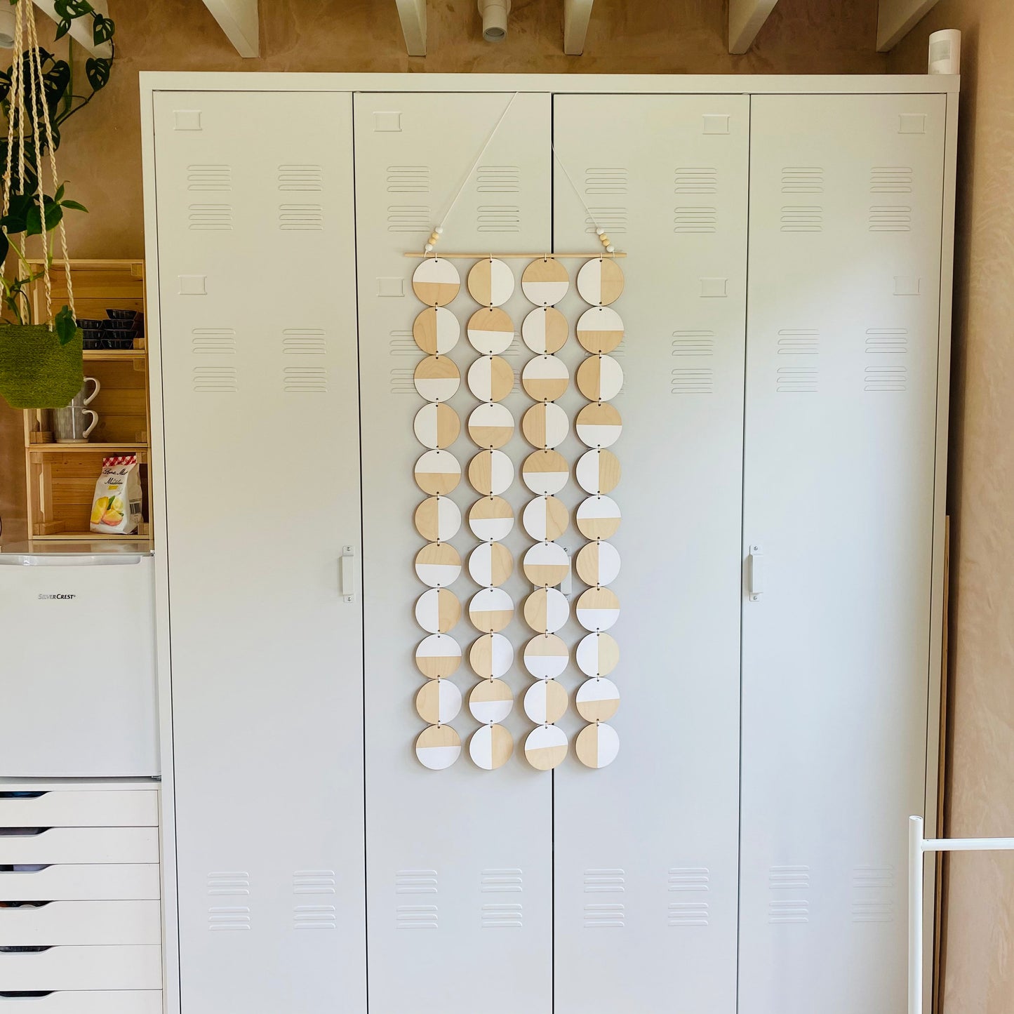 Large White Wall Hanging - Geometric Plywood Art - Scandinavian Wall Hanger - Long Narrow Wall Art - Large White Wall Hanging Art