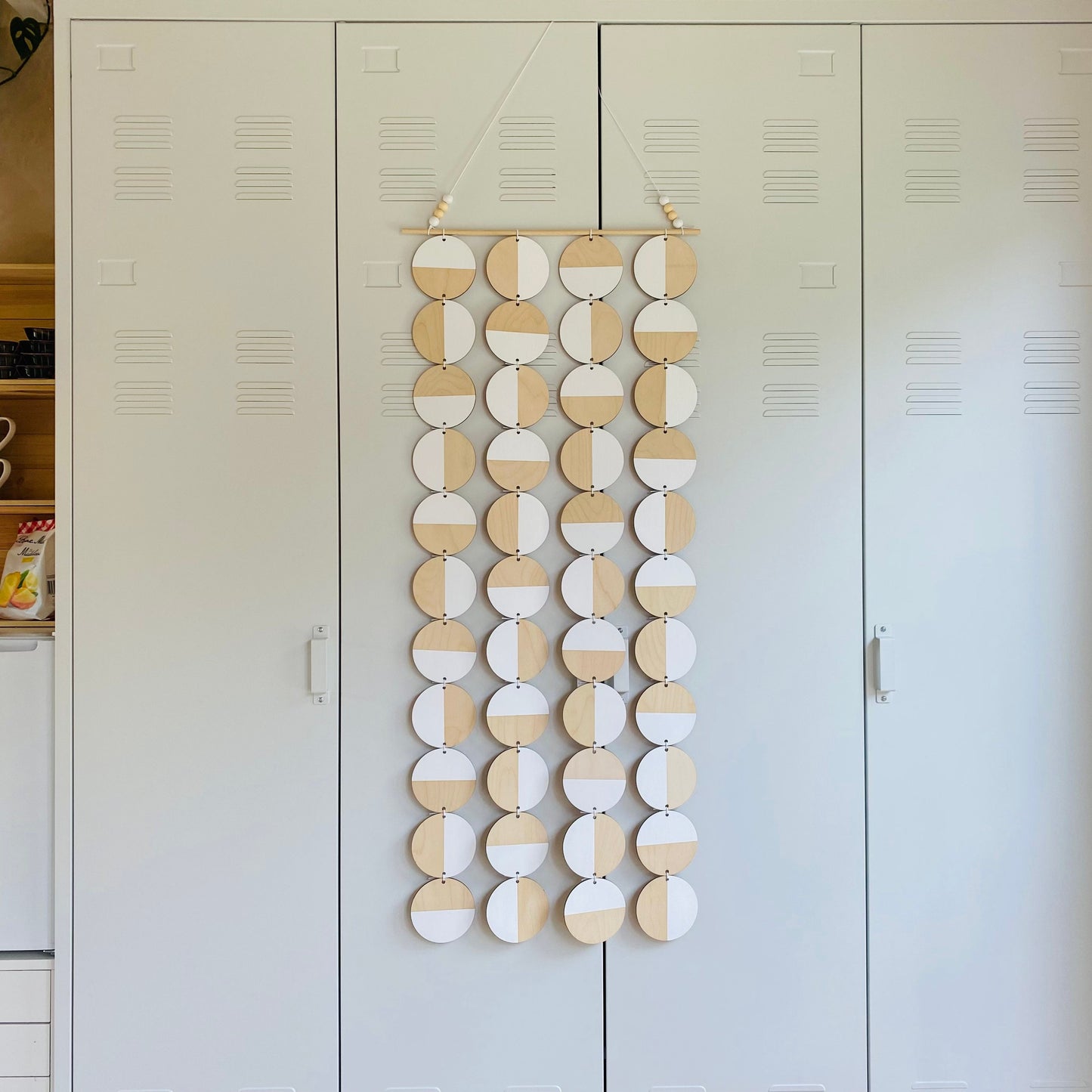 Large White Wall Hanging - Geometric Plywood Art - Scandinavian Wall Hanger - Long Narrow Wall Art - Large White Wall Hanging Art