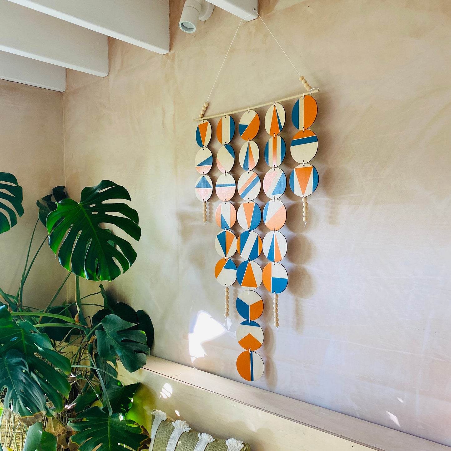 Large Chandelier Wall Hanging - Wall Hanging - Orange and Blue Geometric Art - Scandi Wall Decor - Home Wall Decor - Big Wall Tapestry
