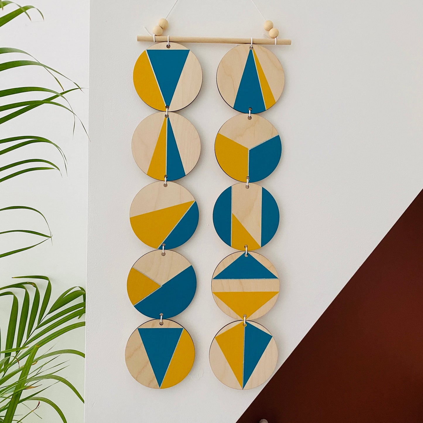 Wall hanging - Colourful Geometric Plywood - Scandi Hygge Boho - Wall Hanging - Wall Art multi - Bright Teal and Yellow Decor