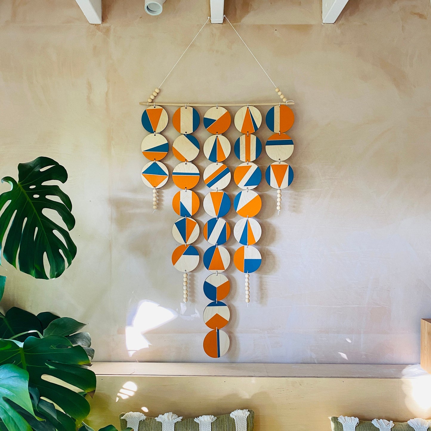 Large Chandelier Wall Hanging - Wall Hanging - Orange and Blue Geometric Art - Scandi Wall Decor - Home Wall Decor - Big Wall Tapestry