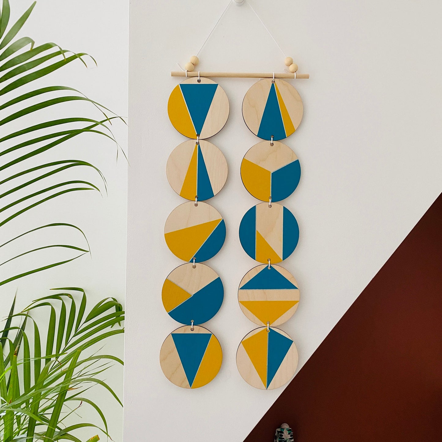 Wall hanging - Colourful Geometric Plywood - Scandi Hygge Boho - Wall Hanging - Wall Art multi - Bright Teal and Yellow Decor