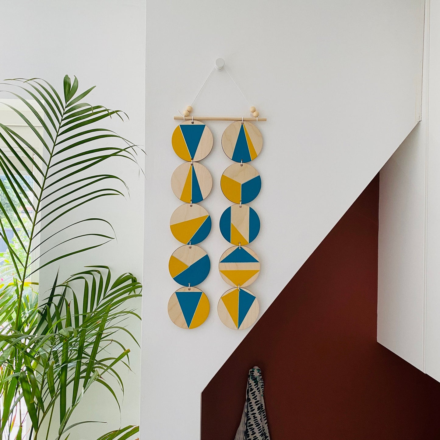 Wall hanging - Colourful Geometric Plywood - Scandi Hygge Boho - Wall Hanging - Wall Art multi - Bright Teal and Yellow Decor