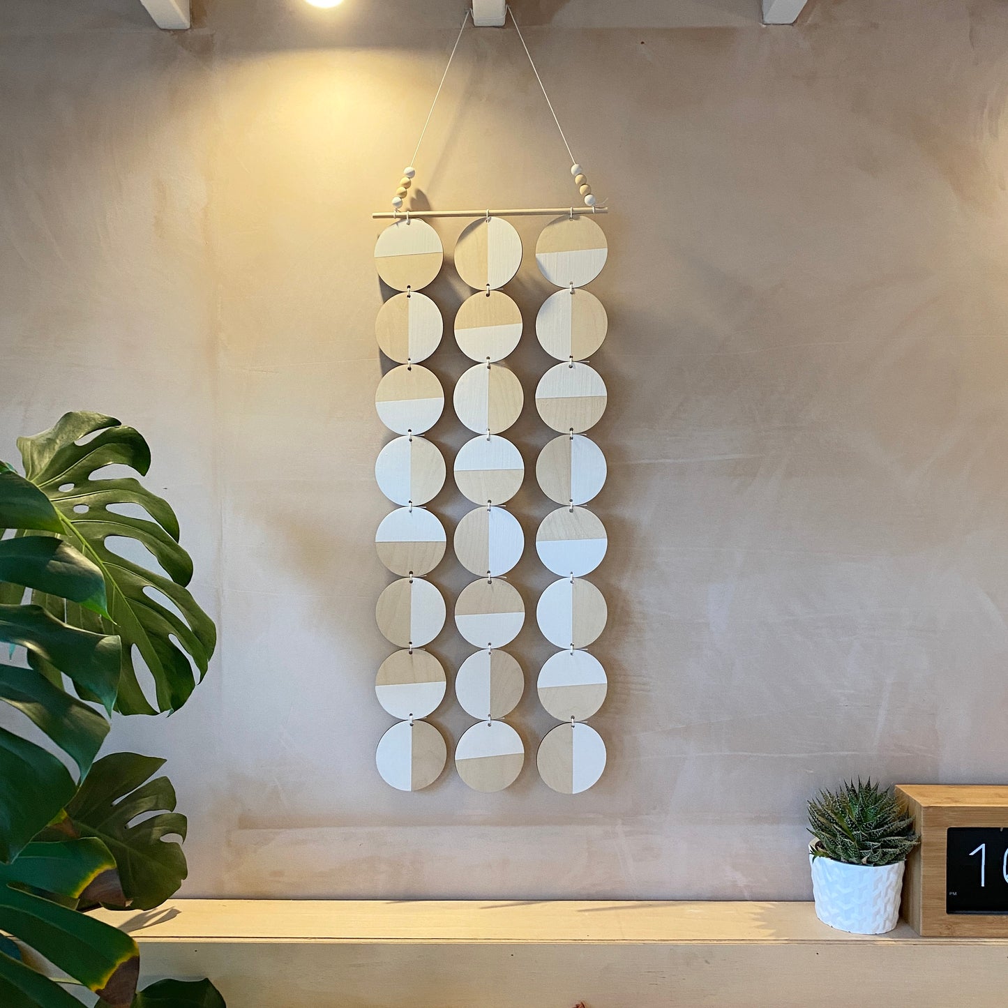 Large White Wall Hanging - Geometric Plywood Art - Scandinavian Wall Hanger - Long Narrow Wall Art - Large White Wall Hanging Art