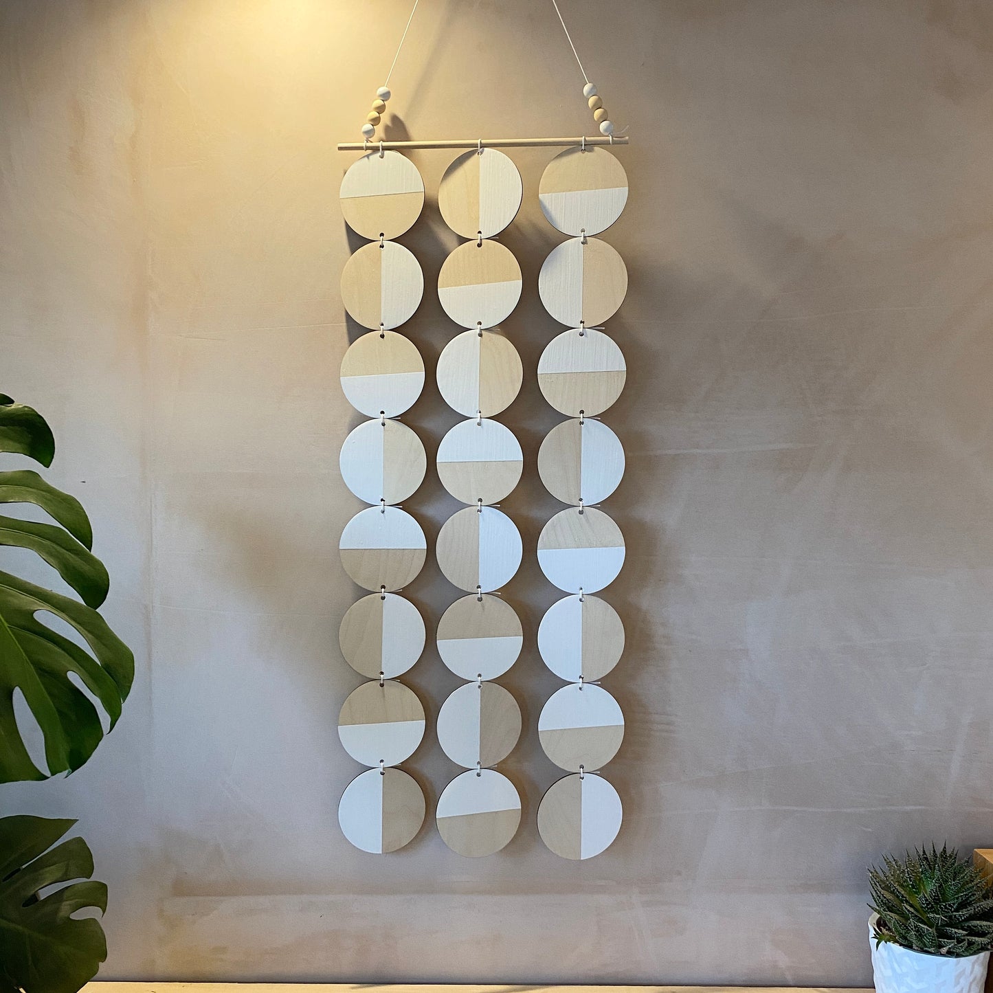 Large White Wall Hanging - Geometric Plywood Art - Scandinavian Wall Hanger - Long Narrow Wall Art - Large White Wall Hanging Art