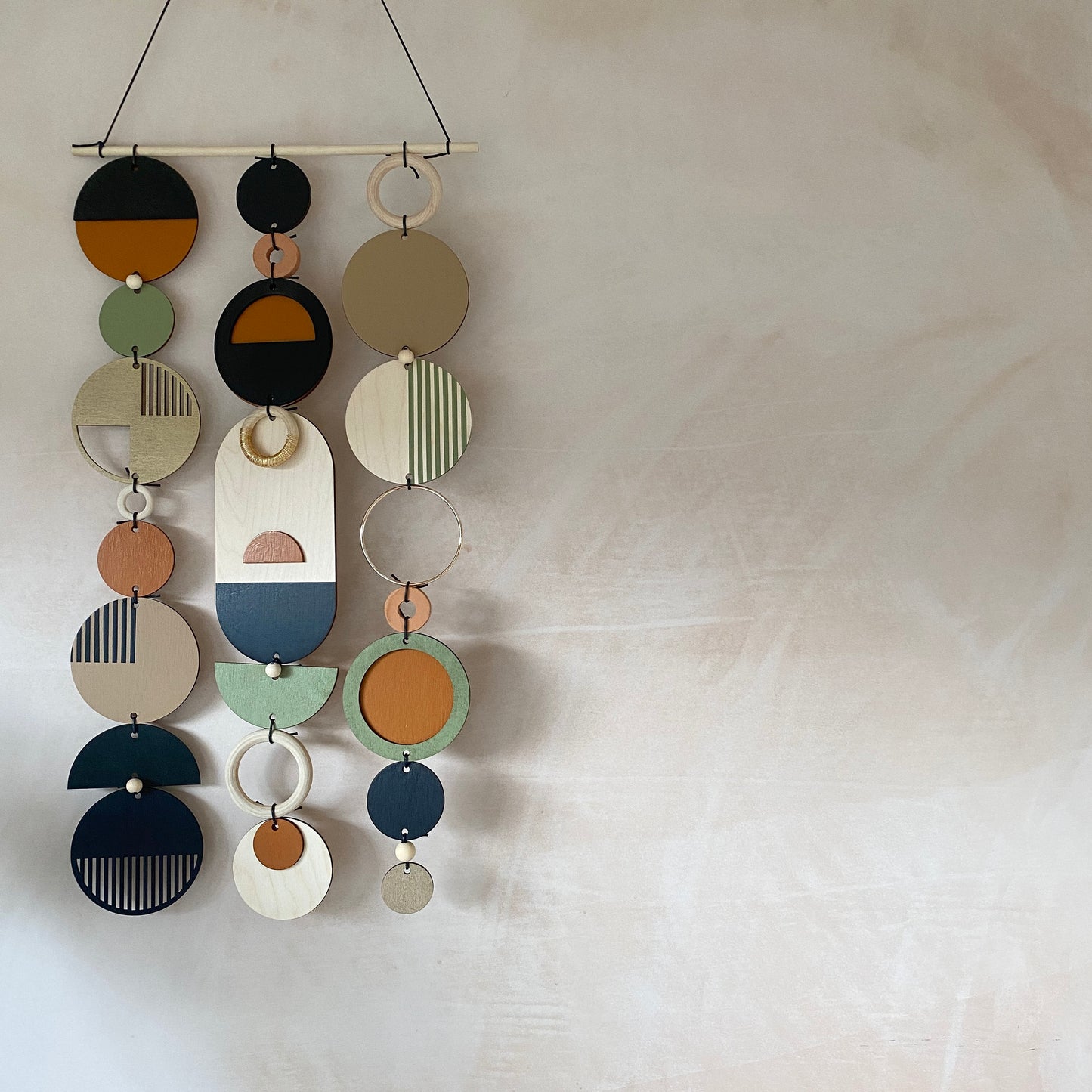 Geometric Wood Wall Art - Unique Handmade Minimal Home Decor - Trendy New Home Centre Piece - Long Tapestry Wall Hanging