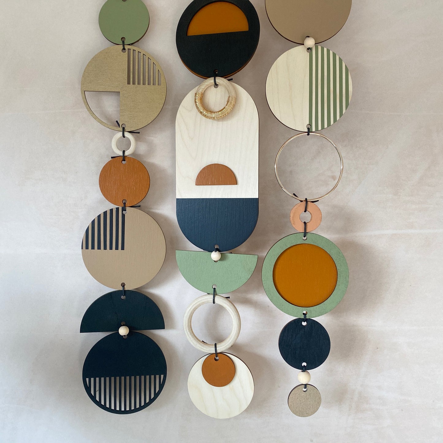 Geometric Wood Wall Art - Unique Handmade Minimal Home Decor - Trendy New Home Centre Piece - Long Tapestry Wall Hanging