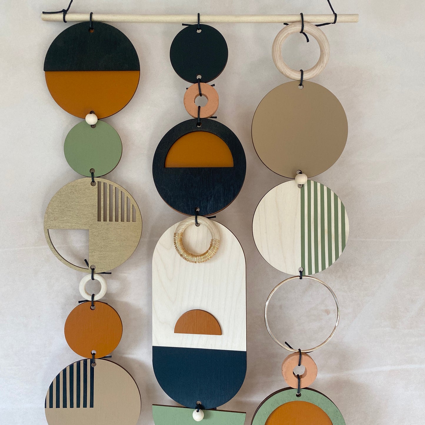 Geometric Wood Wall Art - Unique Handmade Minimal Home Decor - Trendy New Home Centre Piece - Long Tapestry Wall Hanging