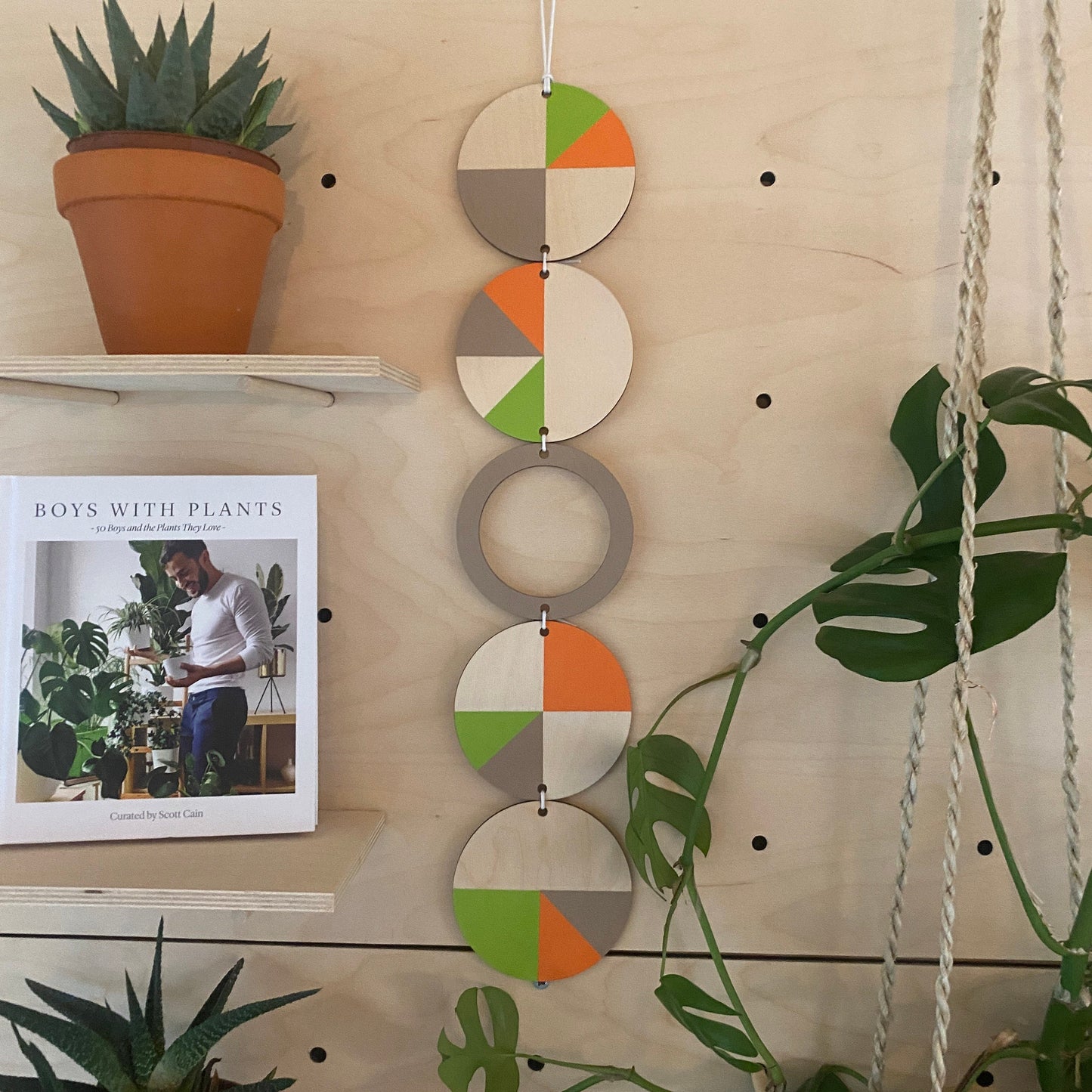 New Wall Art - Geometric Art - Plywood Decor - Bright Fun Art - Unusual Wall Hanging - Wall Art Decor - Green Orange Cut Out Art