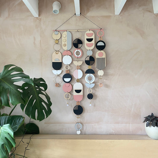 Large Wall Art - Pink Geometric Artwork - Minimal Home Decor - Contemporary Wall Art - Big Grey Wall Tapestry - New Art Deco Black